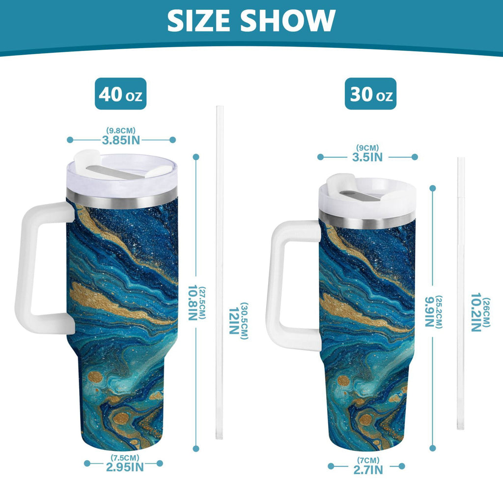 30 oz Insulated Stainless Steel Tumbler Double Wall Stainless Steel Tumbler with 2-Way Drinking Blue and Gold Ocean B3ZT