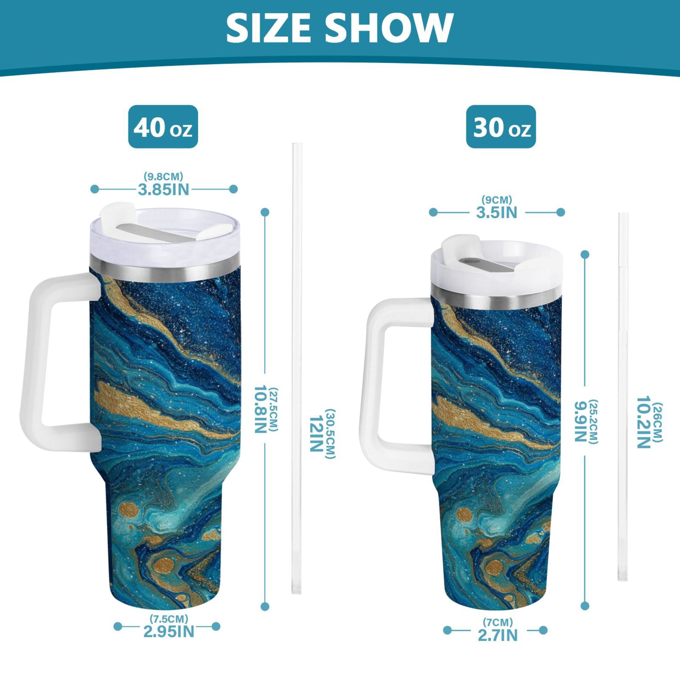 30 oz Insulated Stainless Steel Tumbler Double Wall Stainless Steel Tumbler with 2-Way Drinking Blue and Gold Ocean B3ZT