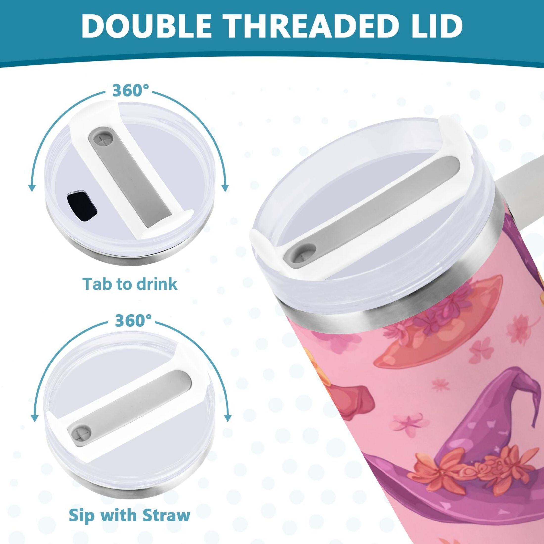 30 oz Insulated Stainless Steel Tumbler Double Wall Stainless Steel Tumbler with 2-Way Drinking Colorful Hat Pattern O6SF