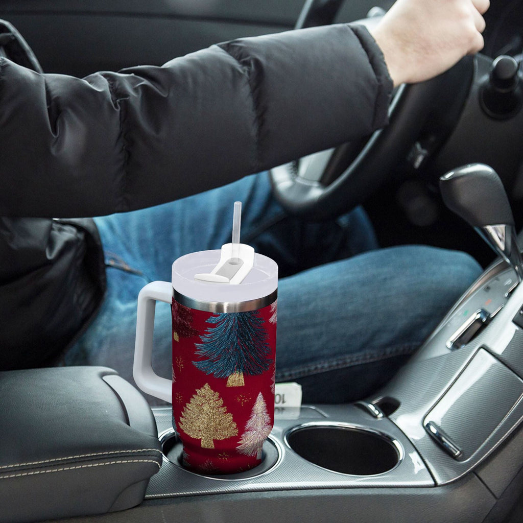 30 oz Insulated Stainless Steel Tumbler Double Wall Stainless Steel Tumbler with 2-Way Drinking Stylized Christmas Trees GO5O