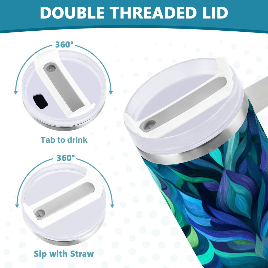 40 oz Insulated Stainless Steel Tumbler Double Wall Stainless Steel Tumbler with 2-Way Drinking Elegant Blue Abstract Shapes 8BDA