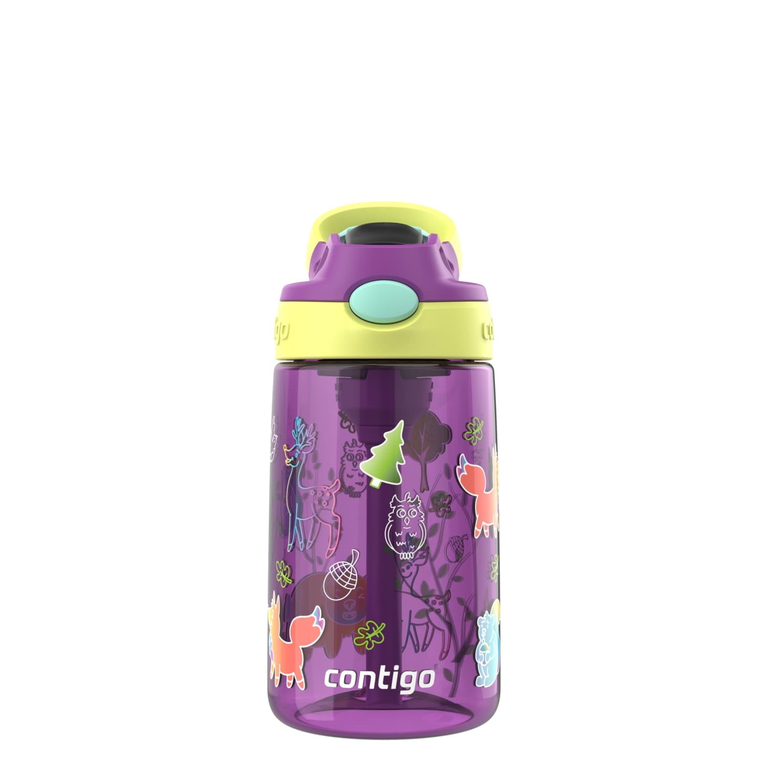 (4 pack) Contigo Kids Water Bottle with Redesigned AUTOSPOUT Straw, 14 oz, Grape Forest Haven ZZUT
