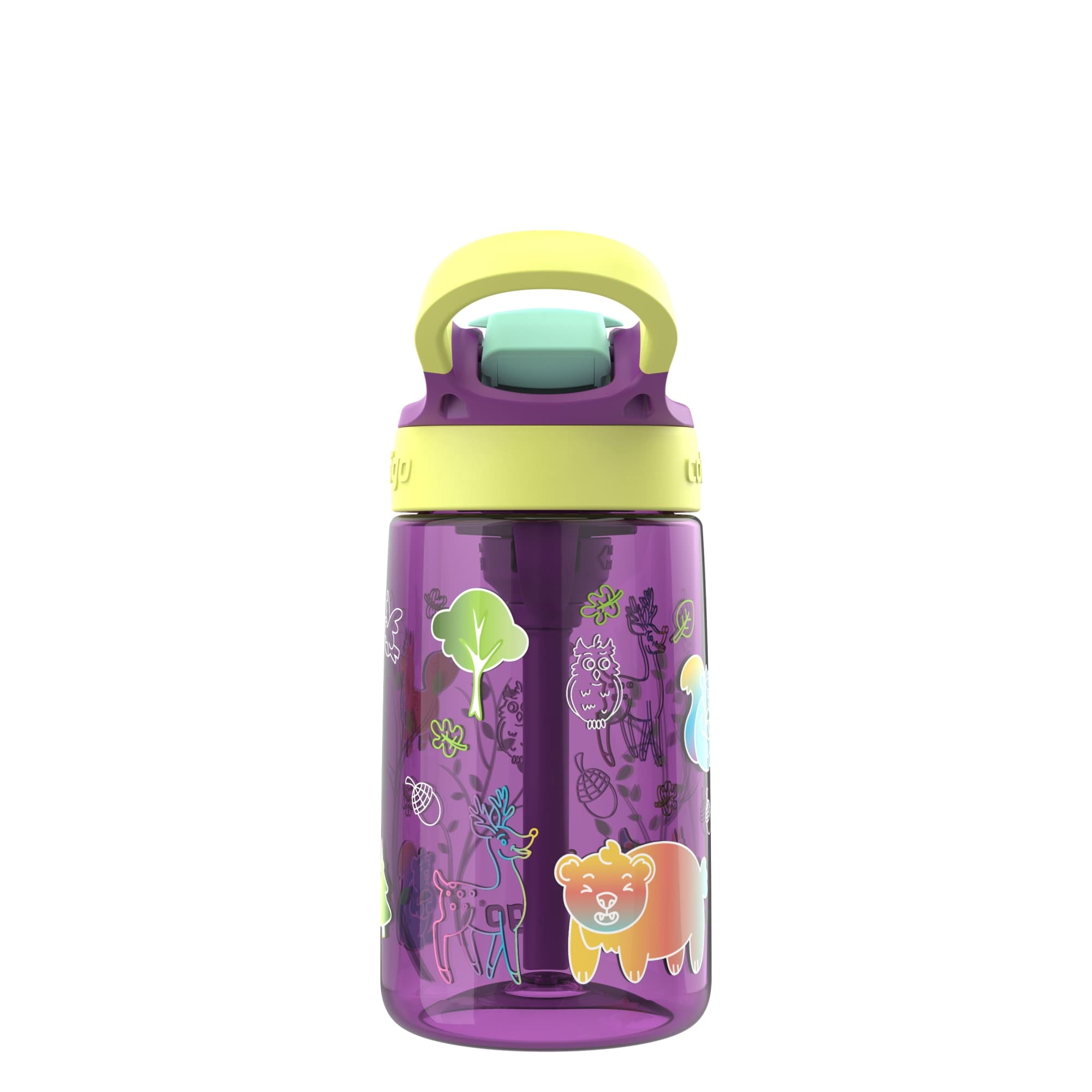 (4 pack) Contigo Kids Water Bottle with Redesigned AUTOSPOUT Straw, 14 oz, Grape Forest Haven ZZUT