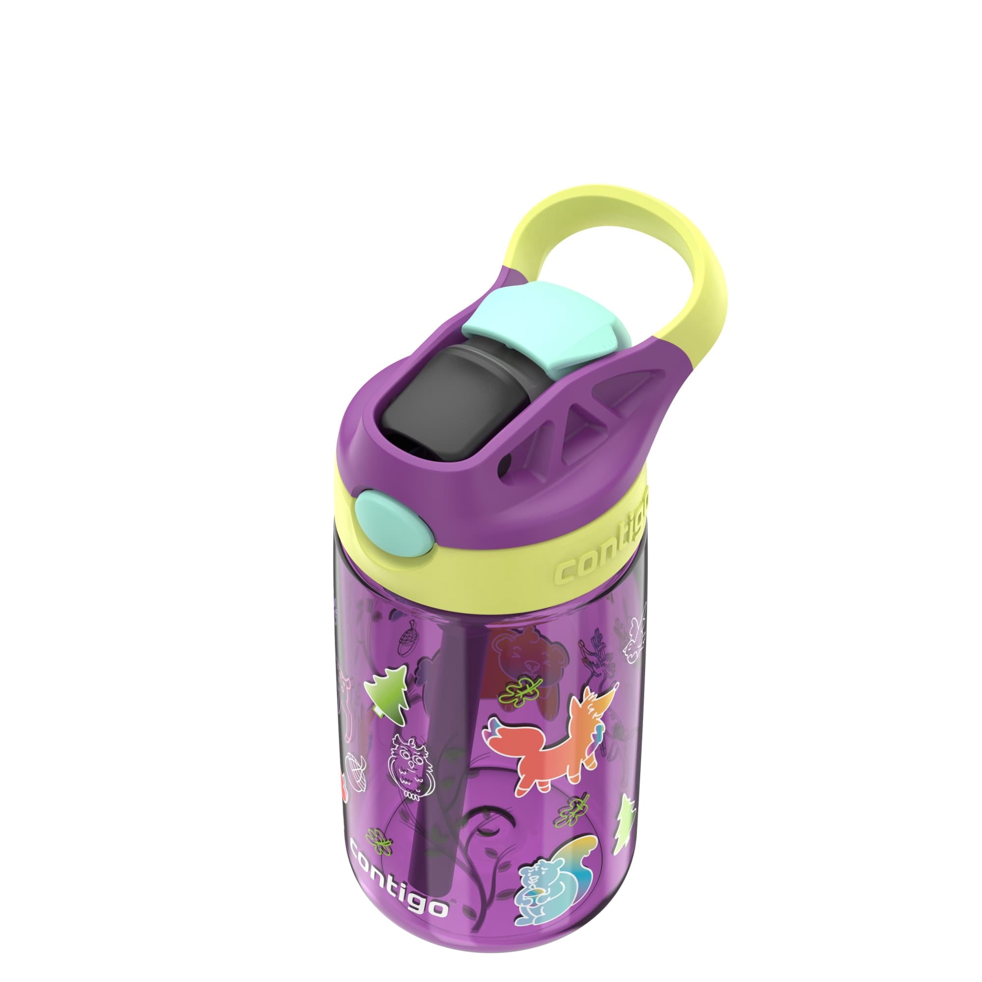 (4 pack) Contigo Kids Water Bottle with Redesigned AUTOSPOUT Straw, 14 oz, Grape Forest Haven ZZUT