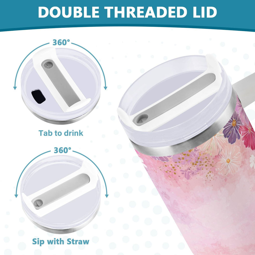 30 oz Insulated Stainless Steel Tumbler Double Wall Stainless Steel Tumbler with 2-Way Drinking Colorful Pastel Floral Pattern X2K7