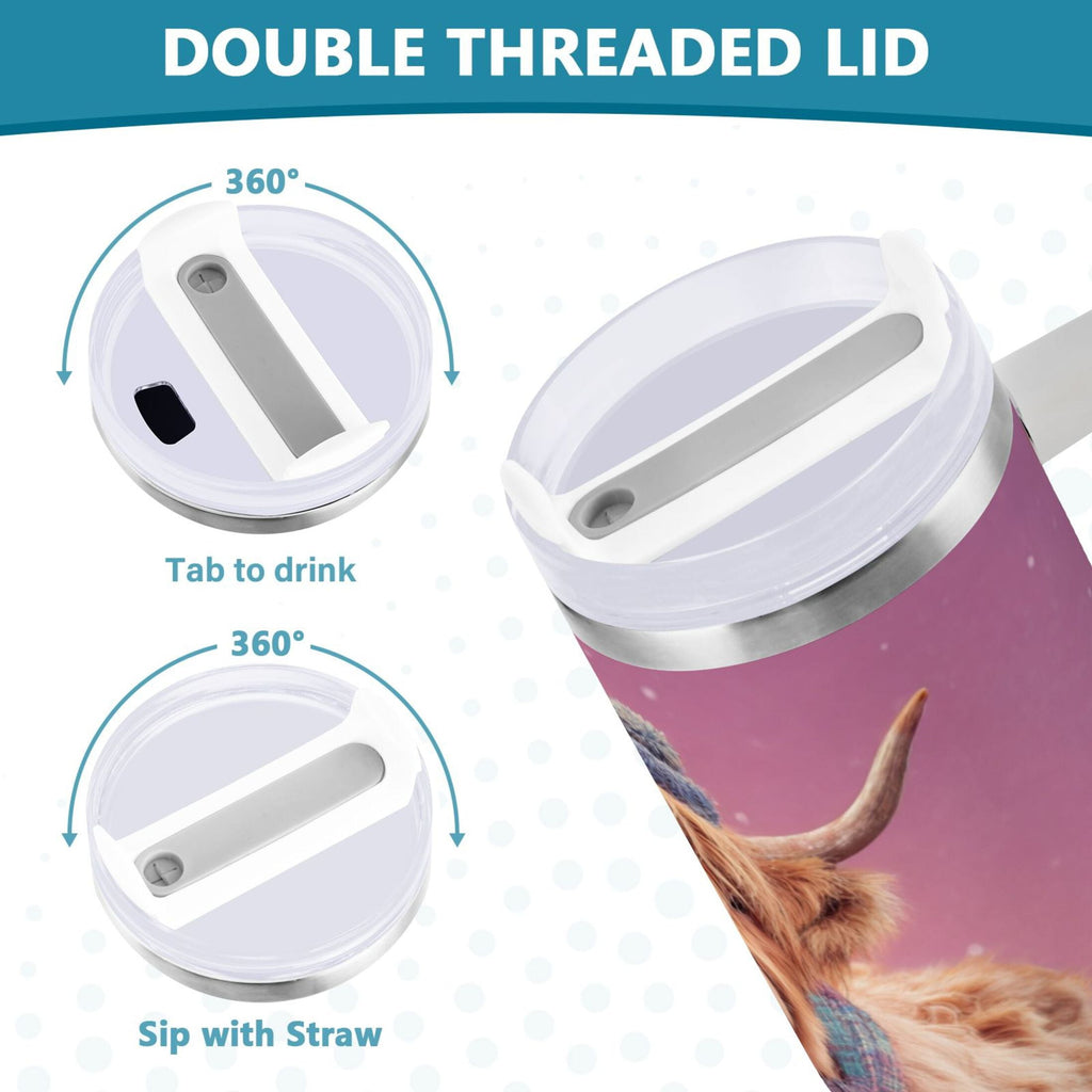 30 oz Insulated Stainless Steel Tumbler Double Wall Stainless Steel Tumbler with 2-Way Drinking Cow Wearing Christmas 34Q4