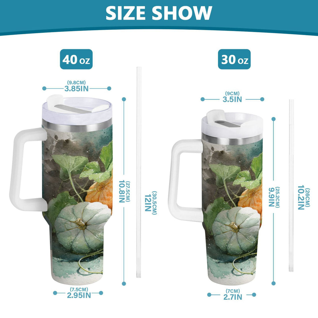 40 oz Insulated Stainless Steel Tumbler Double Wall Stainless Steel Tumbler with 2-Way Drinking Orange and White Pumpkins Y465