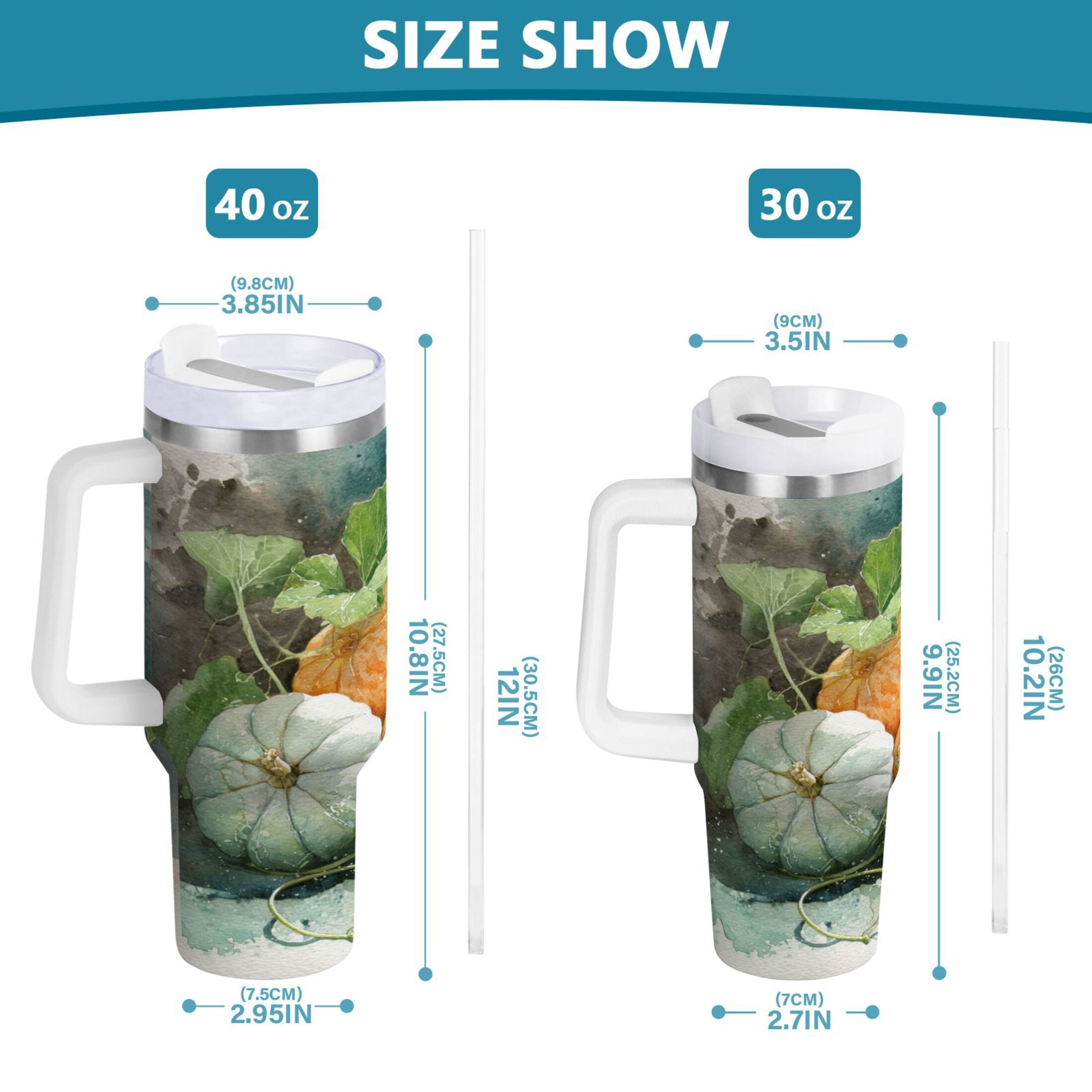40 oz Insulated Stainless Steel Tumbler Double Wall Stainless Steel Tumbler with 2-Way Drinking Orange and White Pumpkins Y465