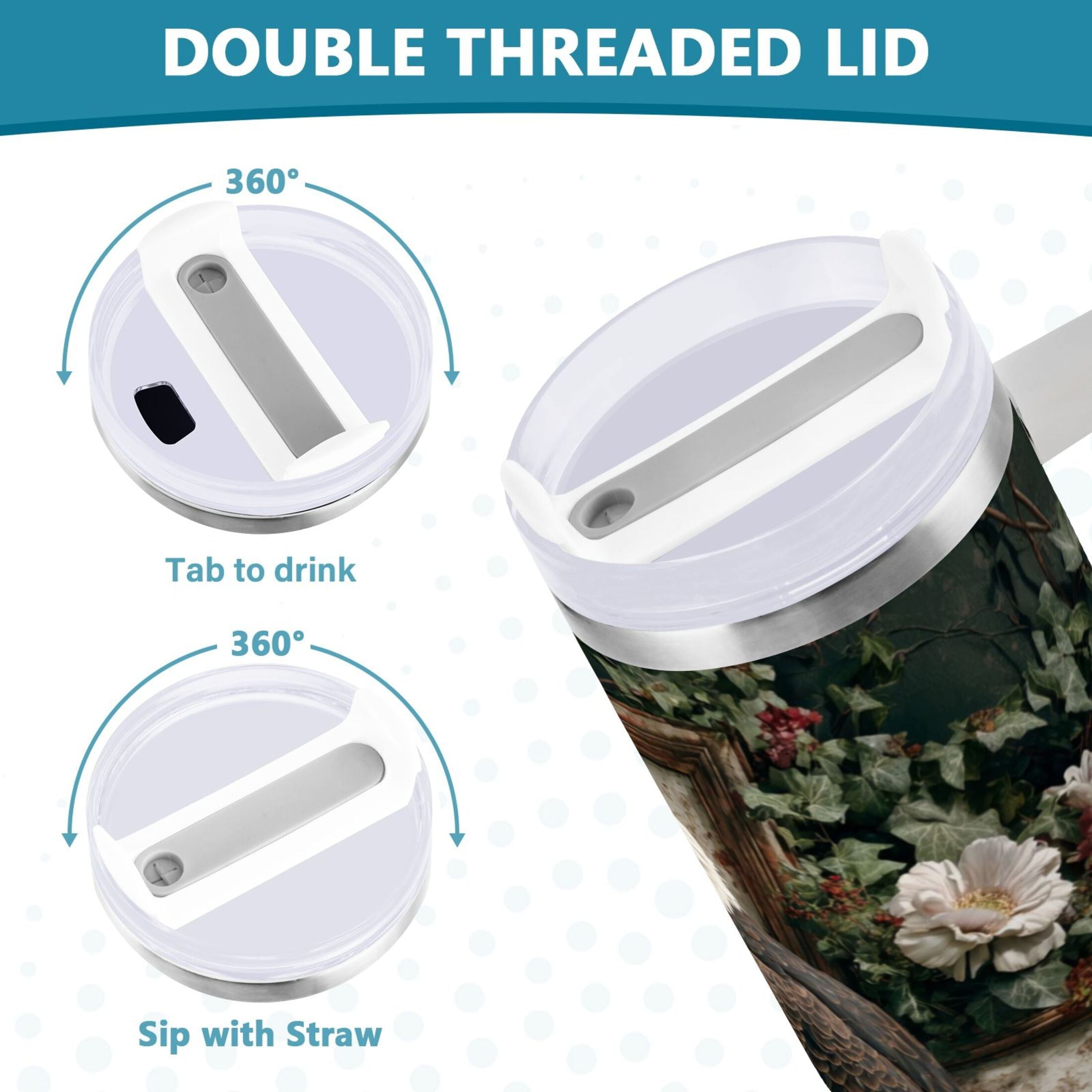 30 oz Insulated Stainless Steel Tumbler Double Wall Stainless Steel Tumbler with 2-Way Drinking Wreath and Bald Eagle 1YL5