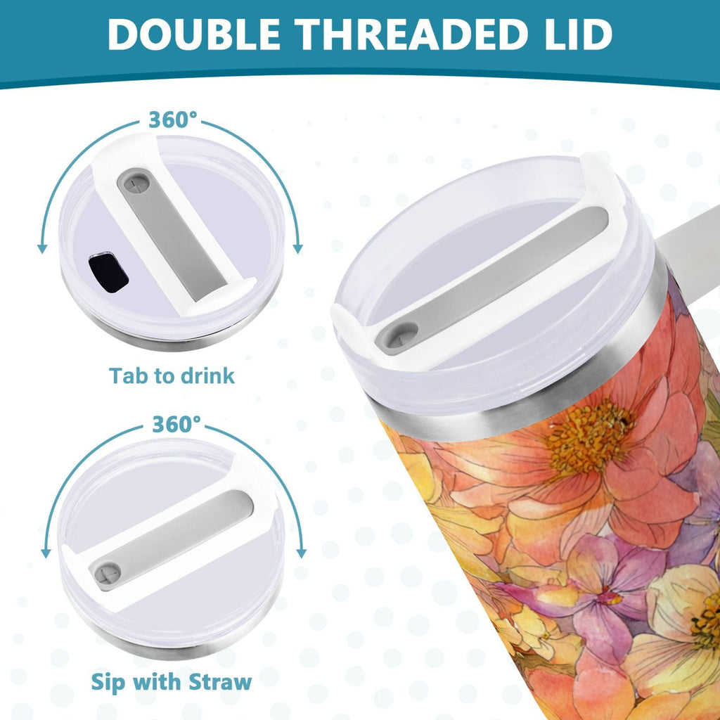 30 oz Insulated Stainless Steel Tumbler Double Wall Stainless Steel Tumbler with 2-Way Drinking Summer Blossoms XJY8