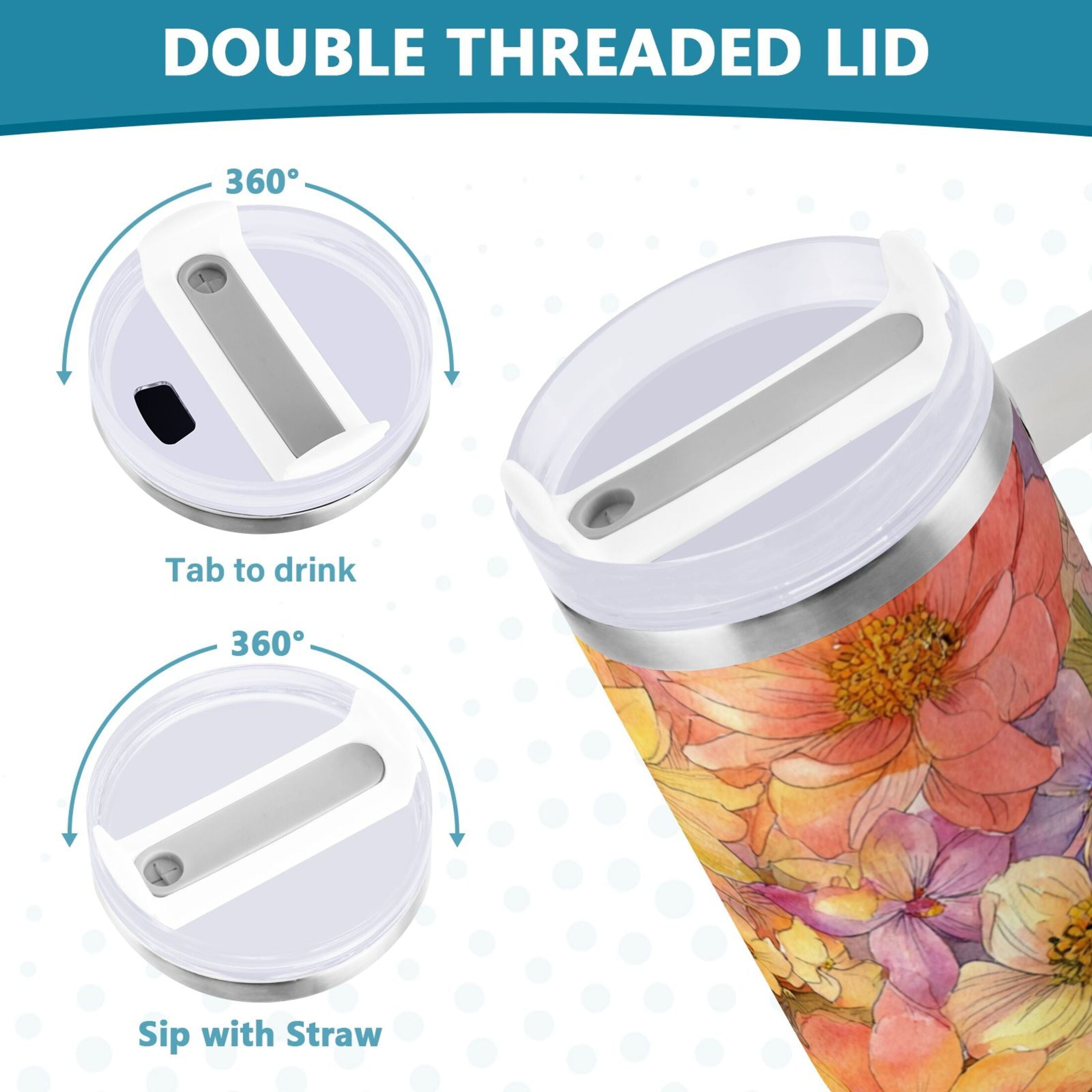 30 oz Insulated Stainless Steel Tumbler Double Wall Stainless Steel Tumbler with 2-Way Drinking Summer Blossoms XJY8