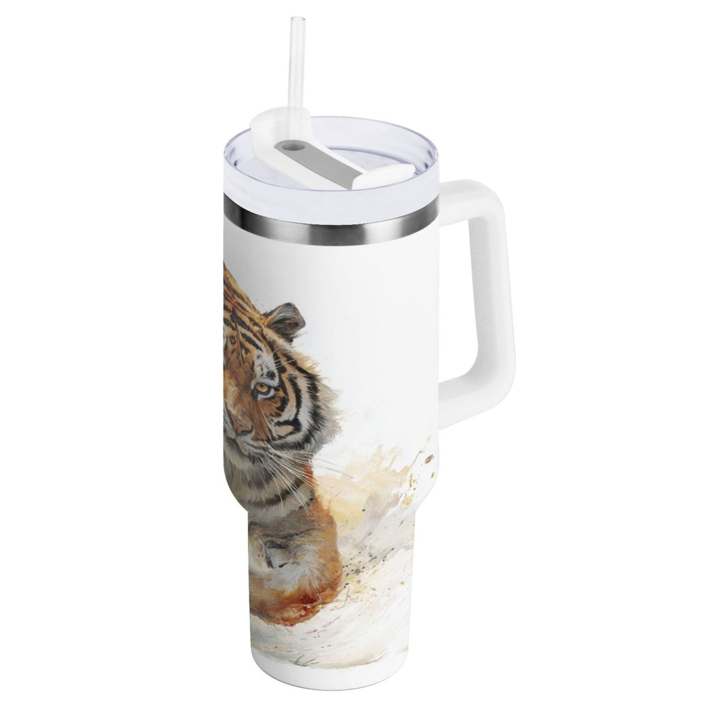 30 oz Insulated Stainless Steel Tumbler Double Wall Stainless Steel Tumbler with 2-Way Drinking Tiger in Action YKHW