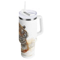 30 oz Insulated Stainless Steel Tumbler Double Wall Stainless Steel Tumbler with 2-Way Drinking Tiger in Action YKHW