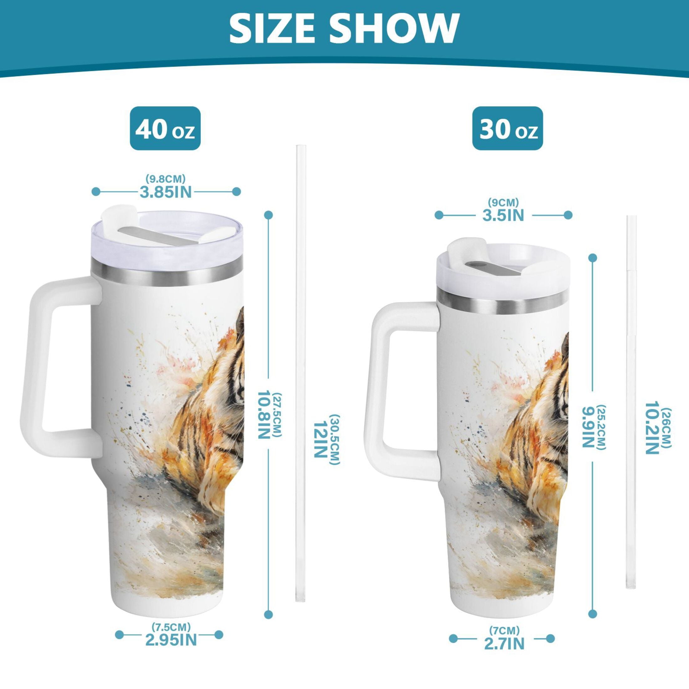 30 oz Insulated Stainless Steel Tumbler Double Wall Stainless Steel Tumbler with 2-Way Drinking Tiger in Action YKHW