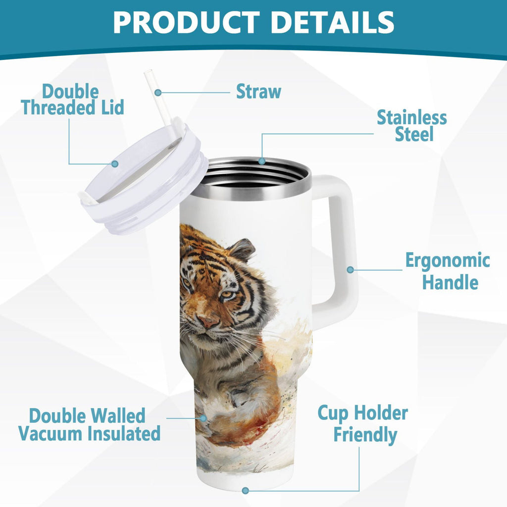 30 oz Insulated Stainless Steel Tumbler Double Wall Stainless Steel Tumbler with 2-Way Drinking Tiger in Action YKHW