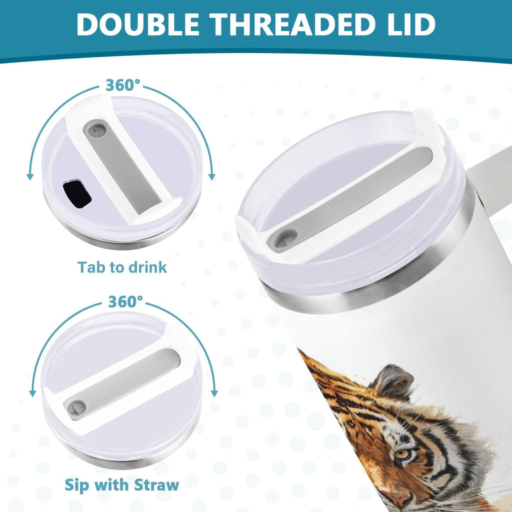 30 oz Insulated Stainless Steel Tumbler Double Wall Stainless Steel Tumbler with 2-Way Drinking Tiger in Action YKHW