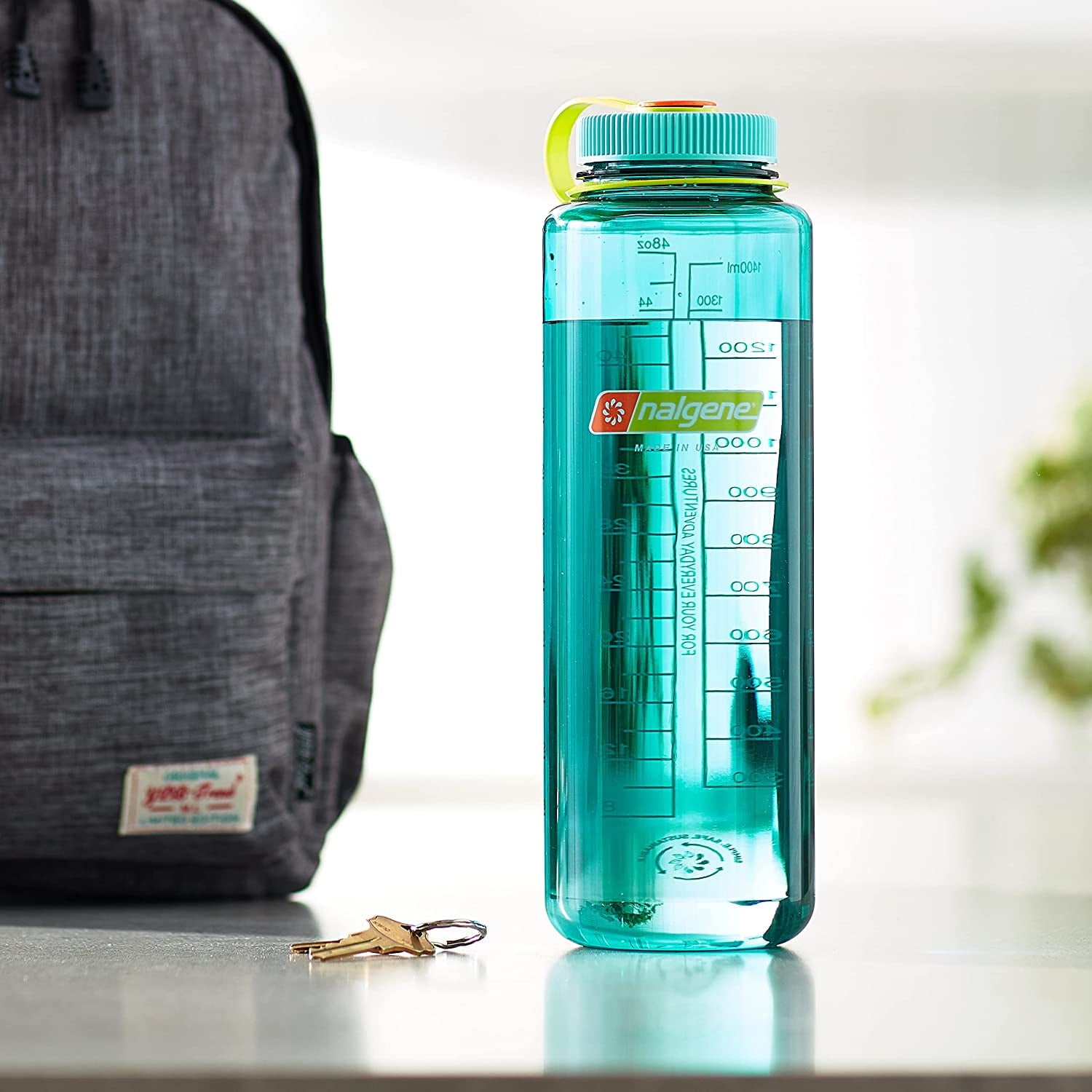Nalgene Sustain Tritan BPA-Free Water Bottle Made with Material Derived from 50% Plastic Waste (using ISCC certified mass balance), 48 OZ, Wide Mouth, Blue L35R