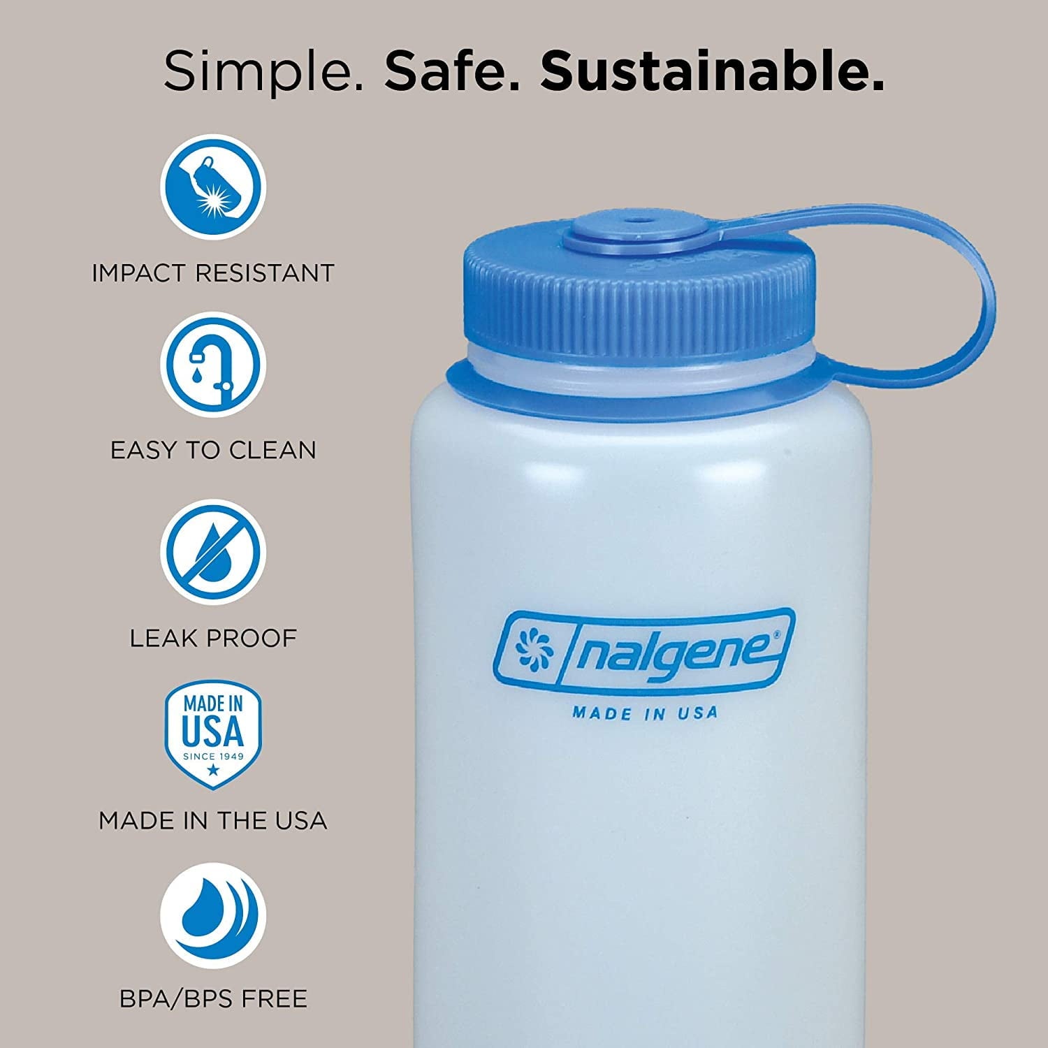 Nalgene Sustain Tritan BPA-Free Water Bottle Made with Material Derived from 50% Plastic Waste (using ISCC certified mass balance), 48 OZ, Wide Mouth, Blue L35R