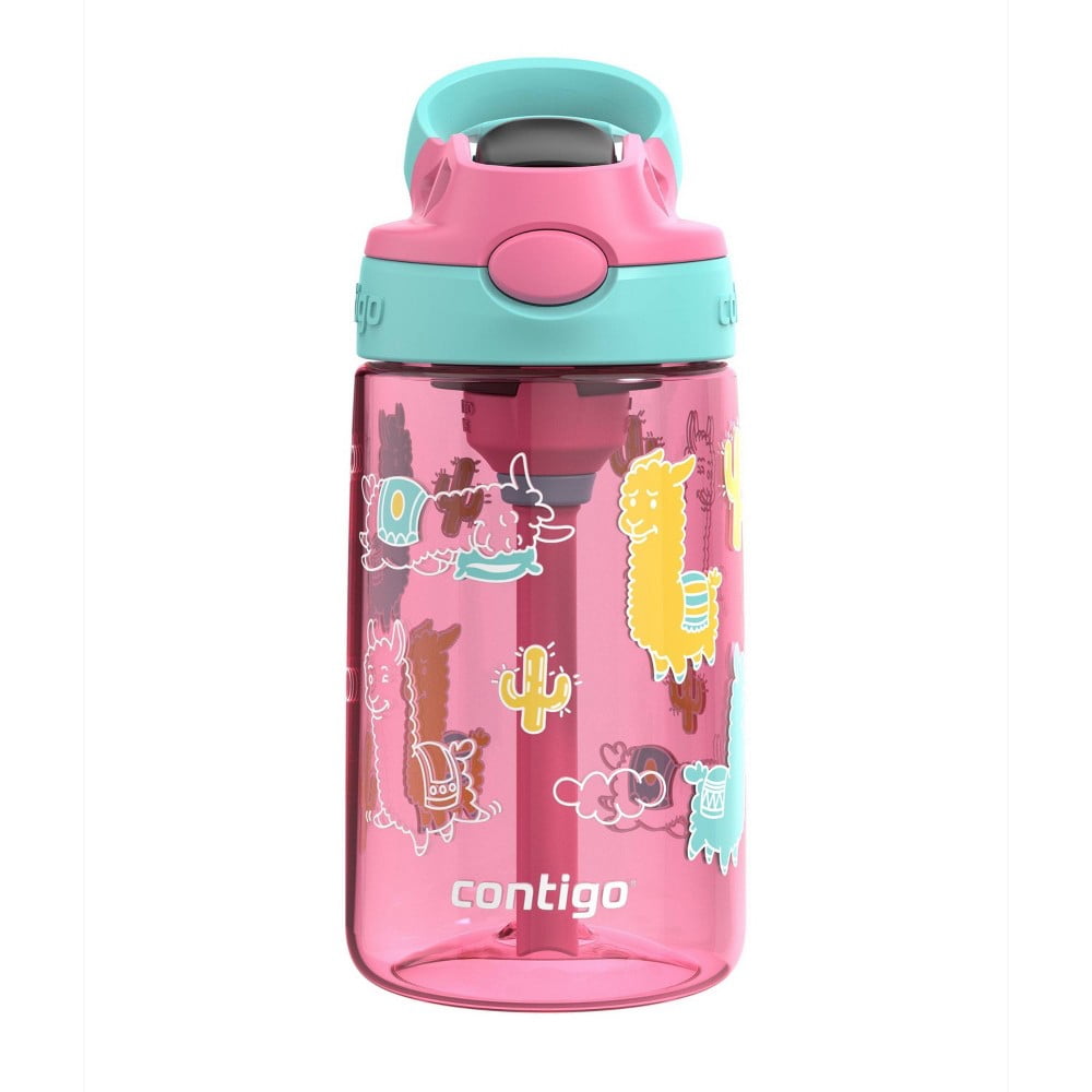 Contigo 14oz Kids' Water Bottle with Redesigned AutoSpout Straw Azalea Jade Vine with Llamas M05Q