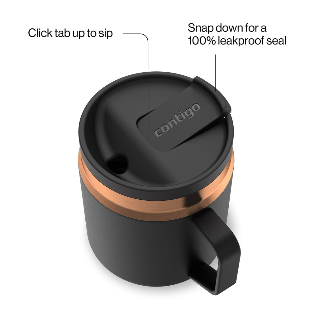 Contigo SnapSeal Leakproof Stainless Steel Reusable Travel Tumbler,Black/Bronze, 14 oz MI28