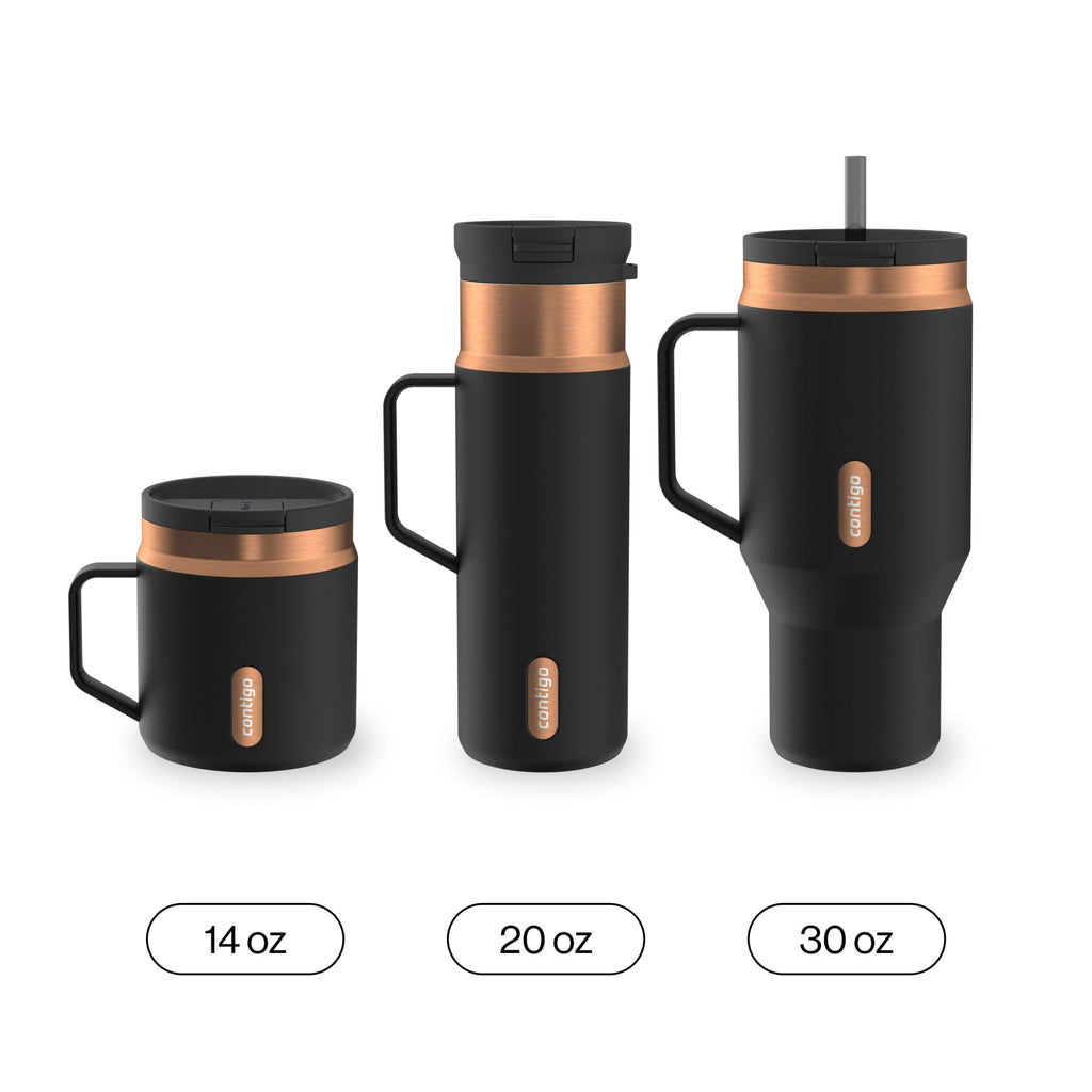 Contigo SnapSeal Leakproof Stainless Steel Reusable Travel Tumbler,Black/Bronze, 14 oz MI28