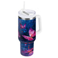 40 oz Insulated Stainless Steel Tumbler Double Wall Stainless Steel Tumbler with 2-Way Drinking Night Scene and Butterflies NF0W