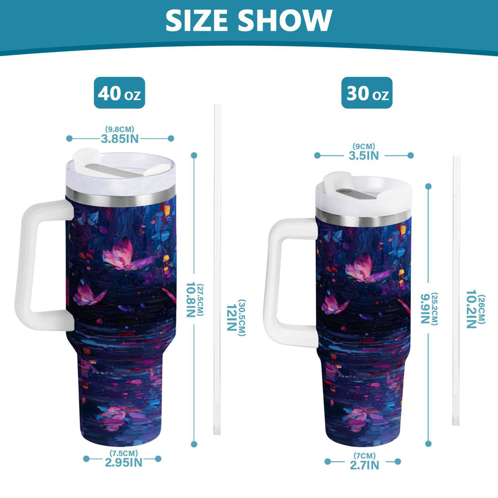 40 oz Insulated Stainless Steel Tumbler Double Wall Stainless Steel Tumbler with 2-Way Drinking Night Scene and Butterflies NF0W