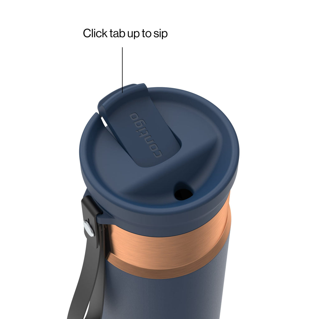 Contigo SnapSeal Leakproof Stainless Steel Reusable Water Bottle with Carrying Strap, Black/Bronze, 16 oz 64AH