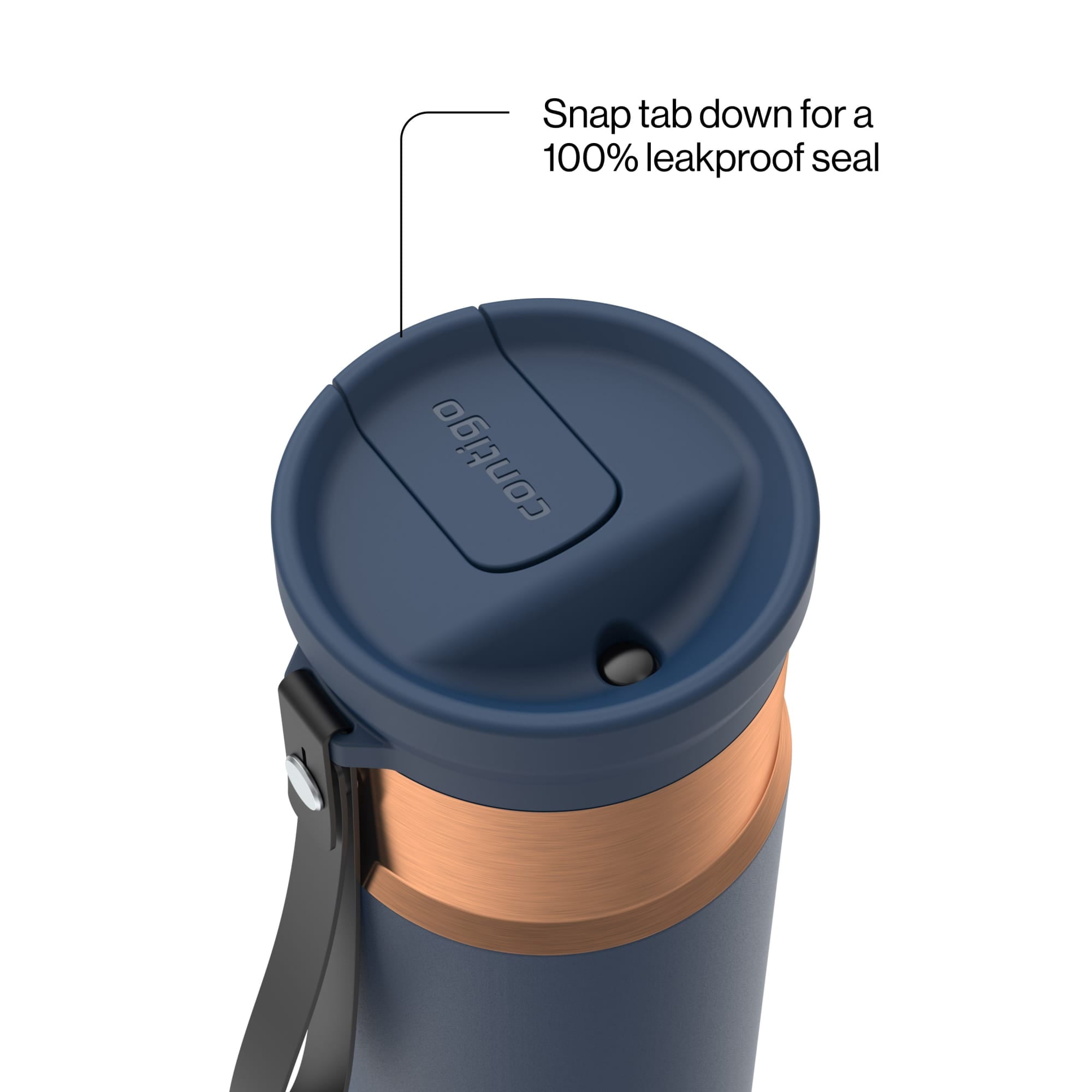 Contigo SnapSeal Leakproof Stainless Steel Reusable Water Bottle with Carrying Strap, Black/Bronze, 16 oz 64AH