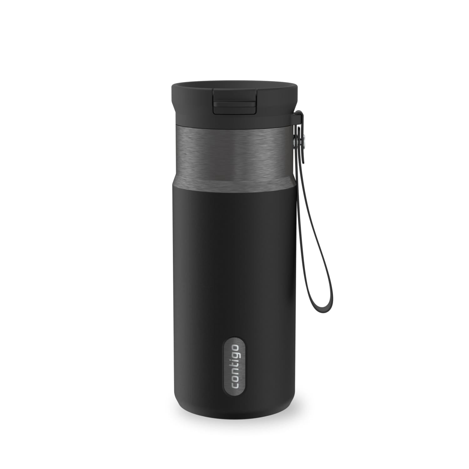 Contigo SnapSeal Leakproof Stainless Steel Reusable Water Bottle with Carrying Strap, Black/Bronze, 16 oz 64AH