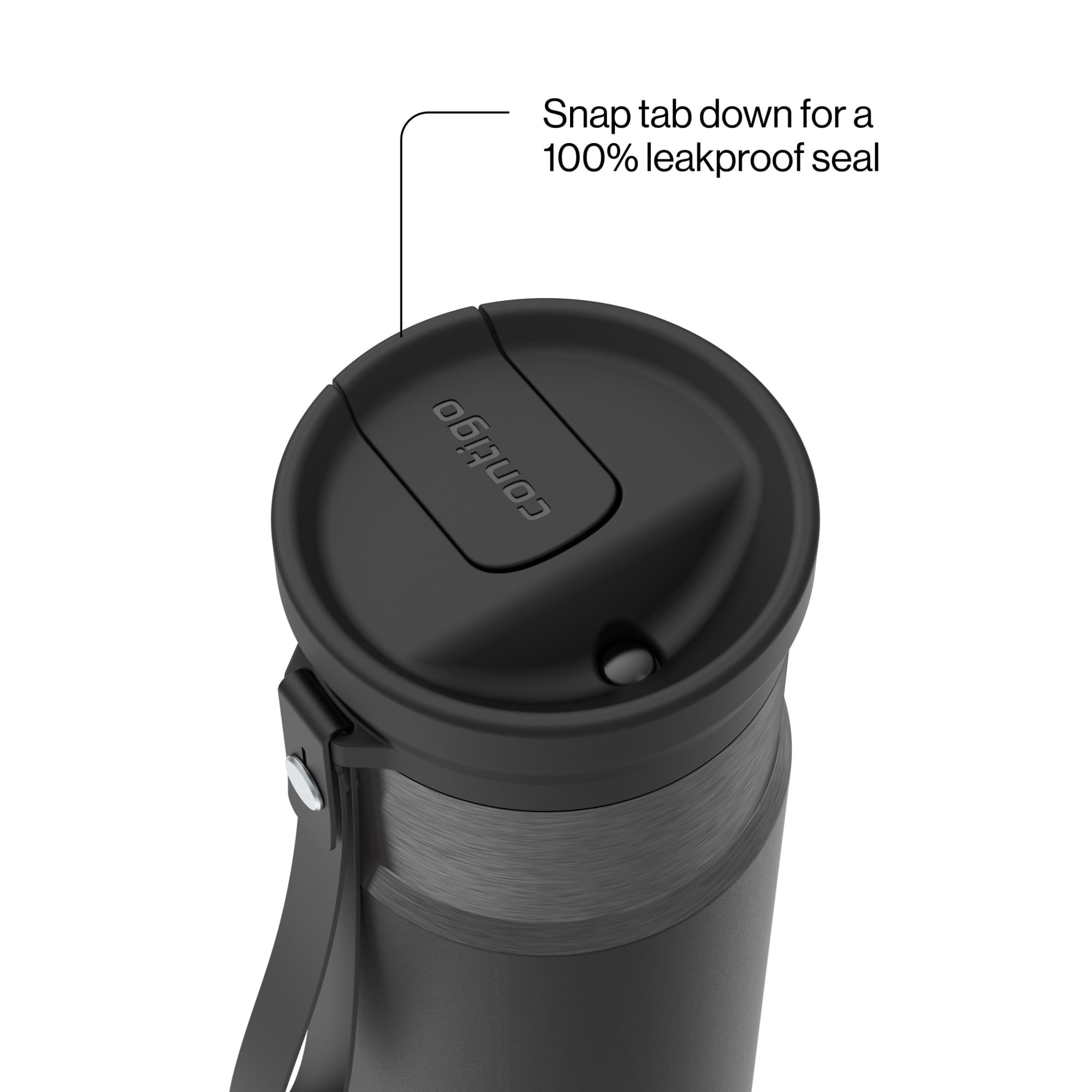 Contigo SnapSeal Leakproof Stainless Steel Reusable Water Bottle with Carrying Strap, Black/Bronze, 16 oz 64AH