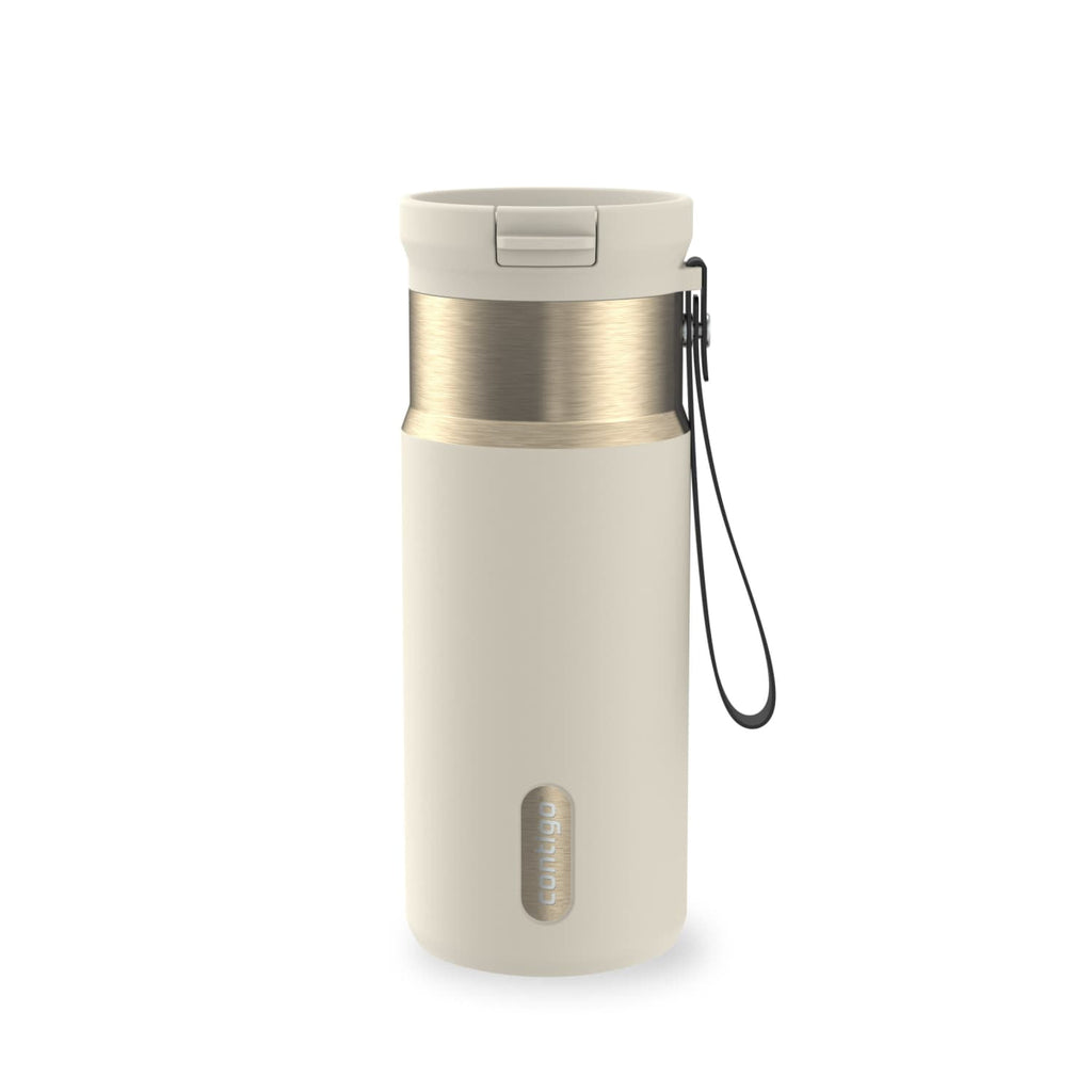 Contigo SnapSeal Leakproof Stainless Steel Reusable Water Bottle with Carrying Strap, Black/Bronze, 16 oz 64AH