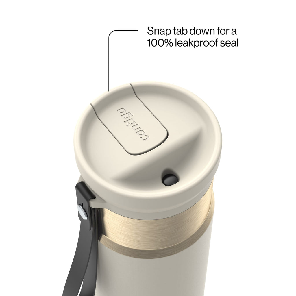 Contigo SnapSeal Leakproof Stainless Steel Reusable Water Bottle with Carrying Strap, Black/Bronze, 16 oz 64AH