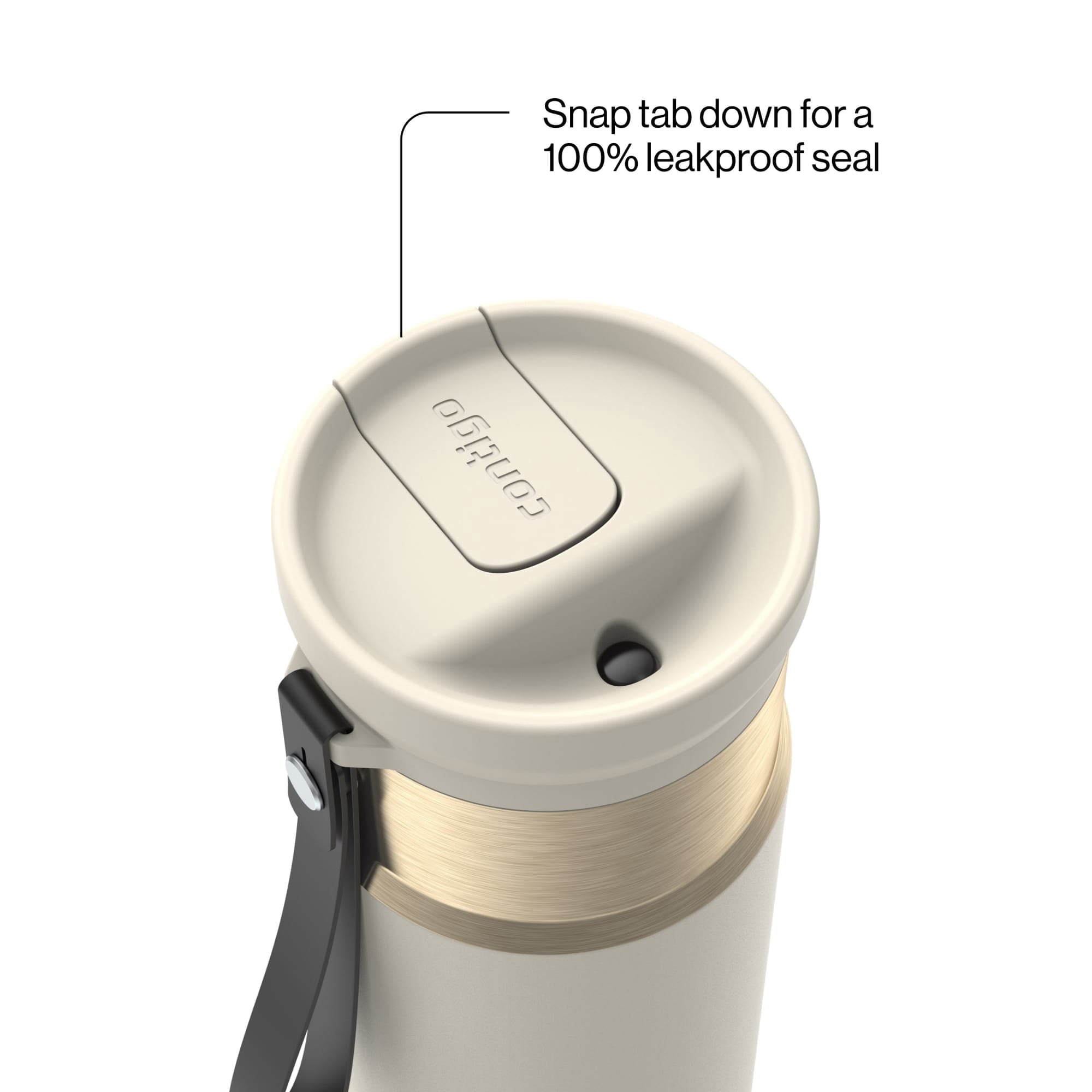 Contigo SnapSeal Leakproof Stainless Steel Reusable Water Bottle with Carrying Strap, Black/Bronze, 16 oz 64AH