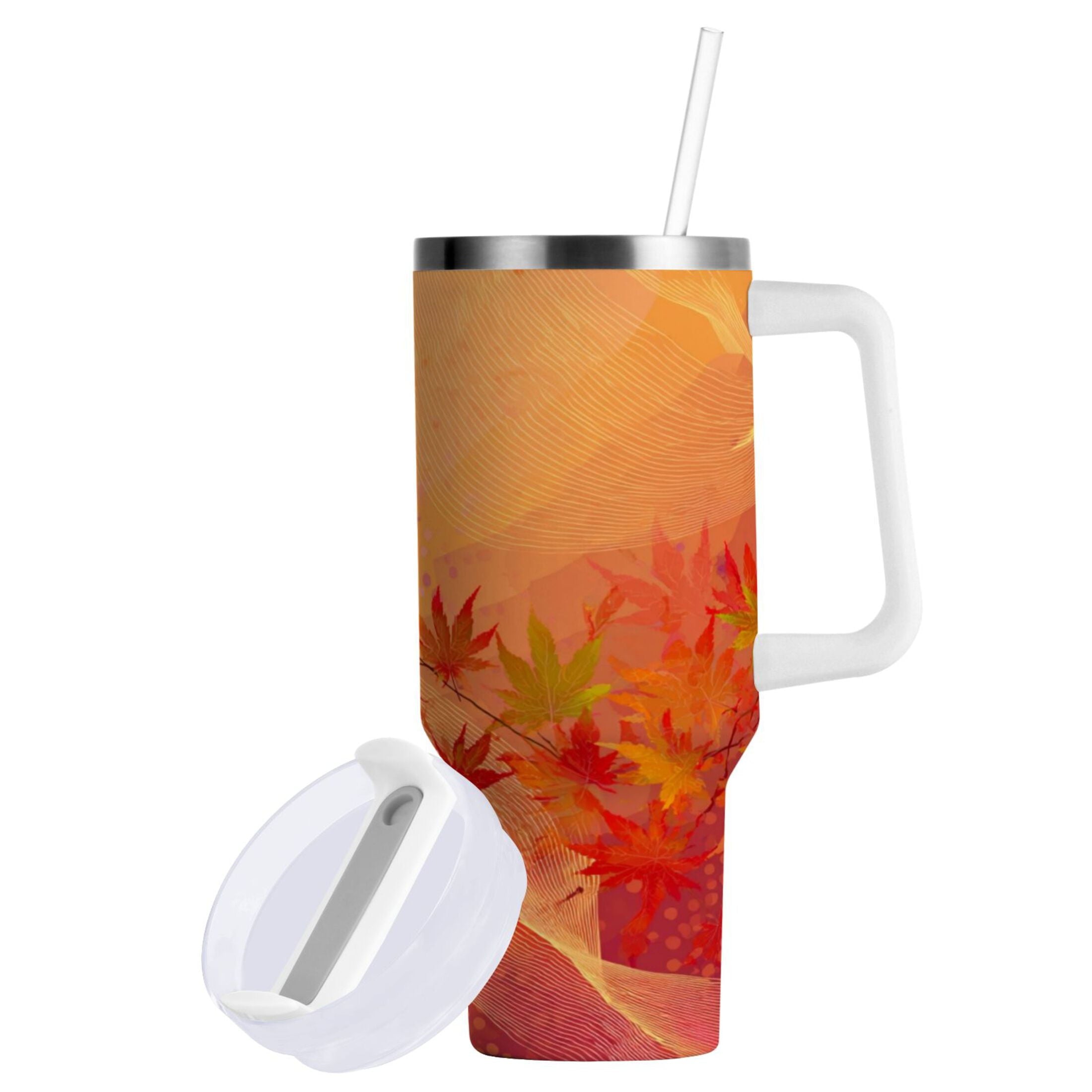 40 oz Insulated Stainless Steel Tumbler Double Wall Stainless Steel Tumbler with 2-Way Drinking Red Maple Leaves in Autumn 2Z23
