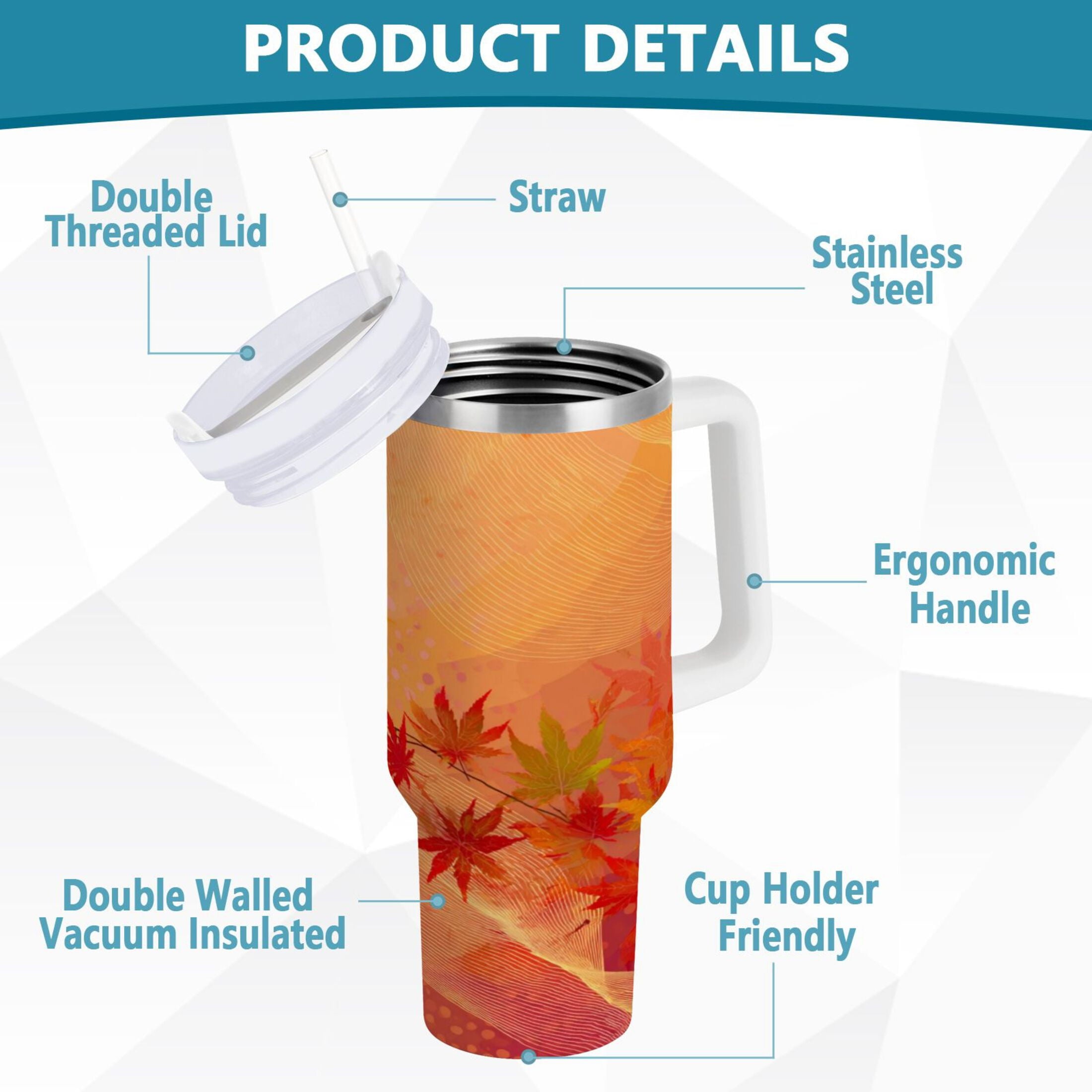 40 oz Insulated Stainless Steel Tumbler Double Wall Stainless Steel Tumbler with 2-Way Drinking Red Maple Leaves in Autumn 2Z23