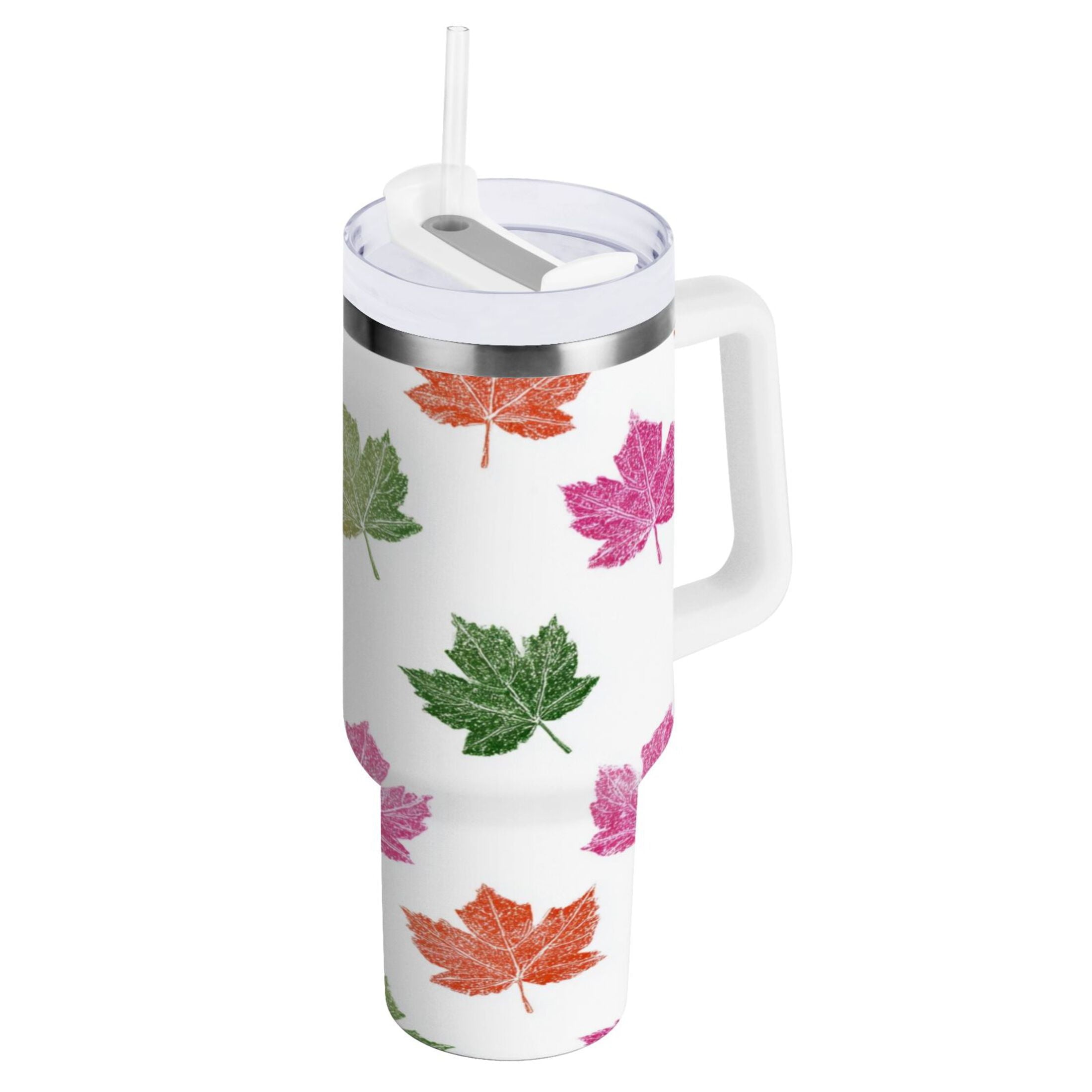 40 oz Insulated Stainless Steel Tumbler Double Wall Stainless Steel Tumbler with 2-Way Drinking Pink Maple Leaf J3RC