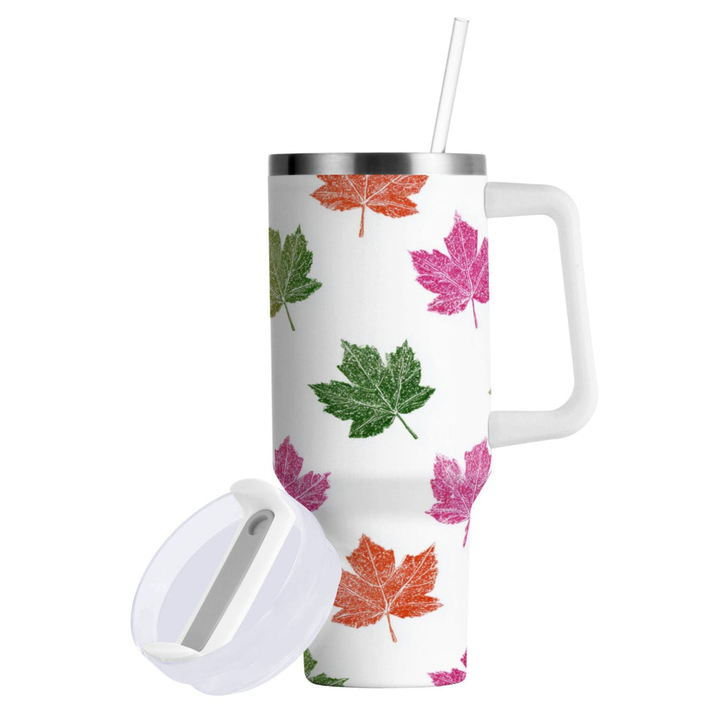 40 oz Insulated Stainless Steel Tumbler Double Wall Stainless Steel Tumbler with 2-Way Drinking Pink Maple Leaf J3RC