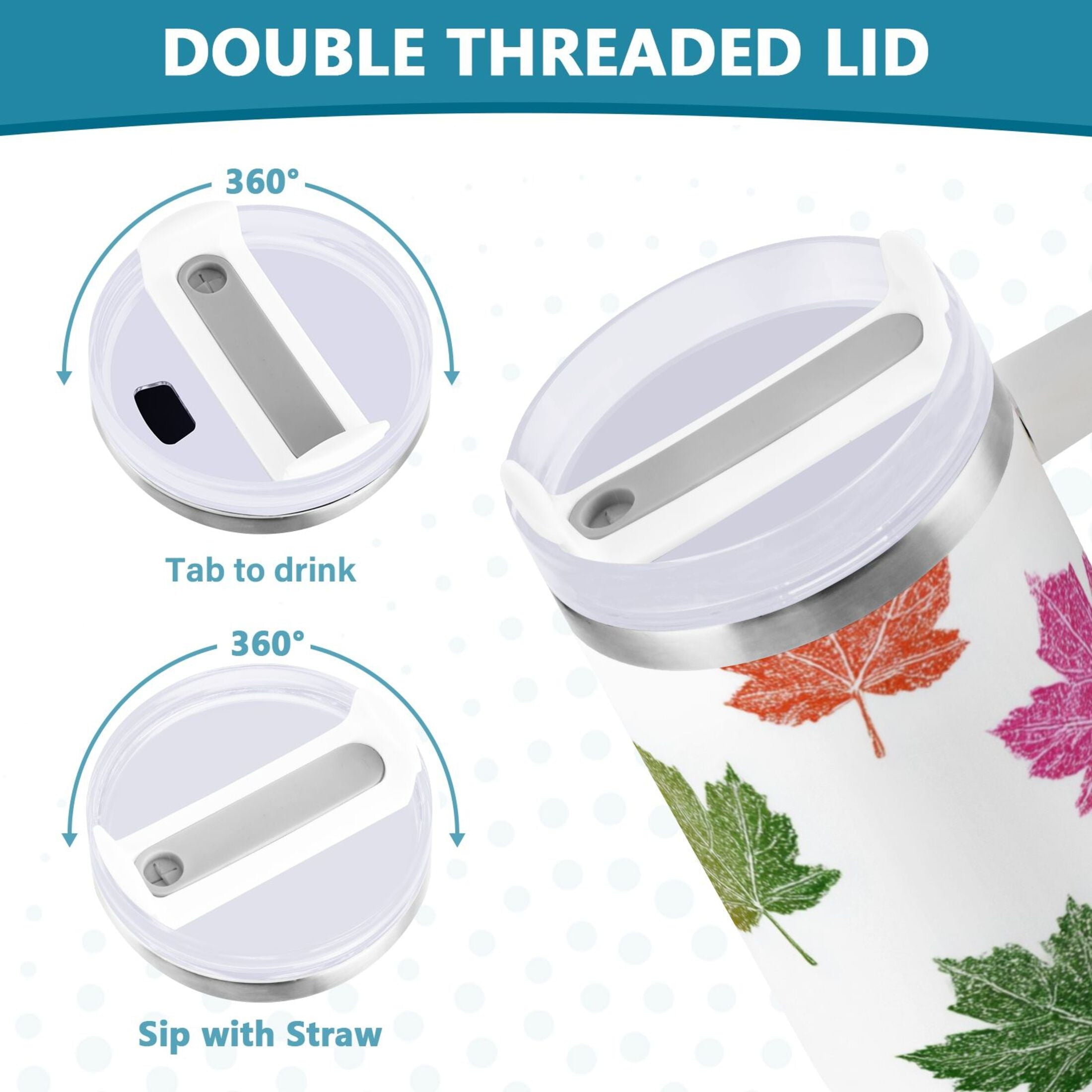 40 oz Insulated Stainless Steel Tumbler Double Wall Stainless Steel Tumbler with 2-Way Drinking Pink Maple Leaf J3RC
