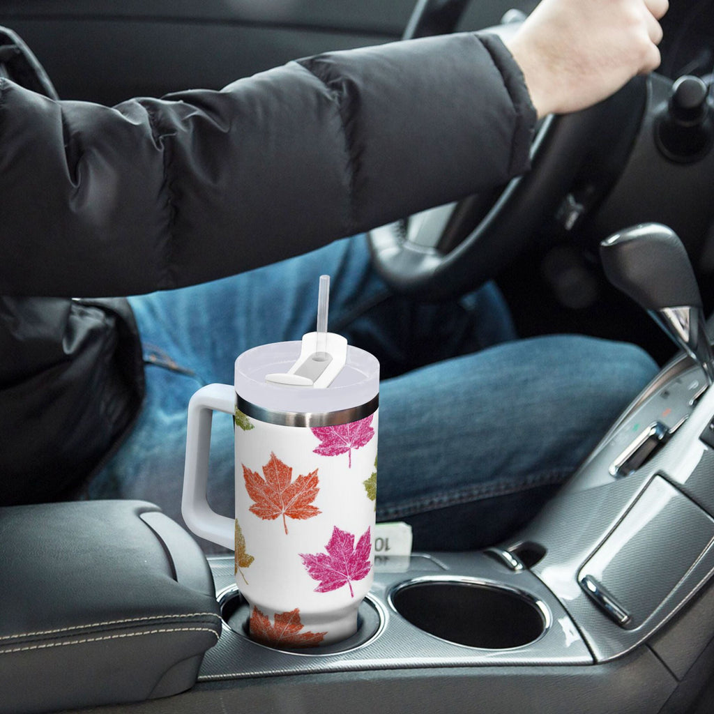 40 oz Insulated Stainless Steel Tumbler Double Wall Stainless Steel Tumbler with 2-Way Drinking Pink Maple Leaf J3RC
