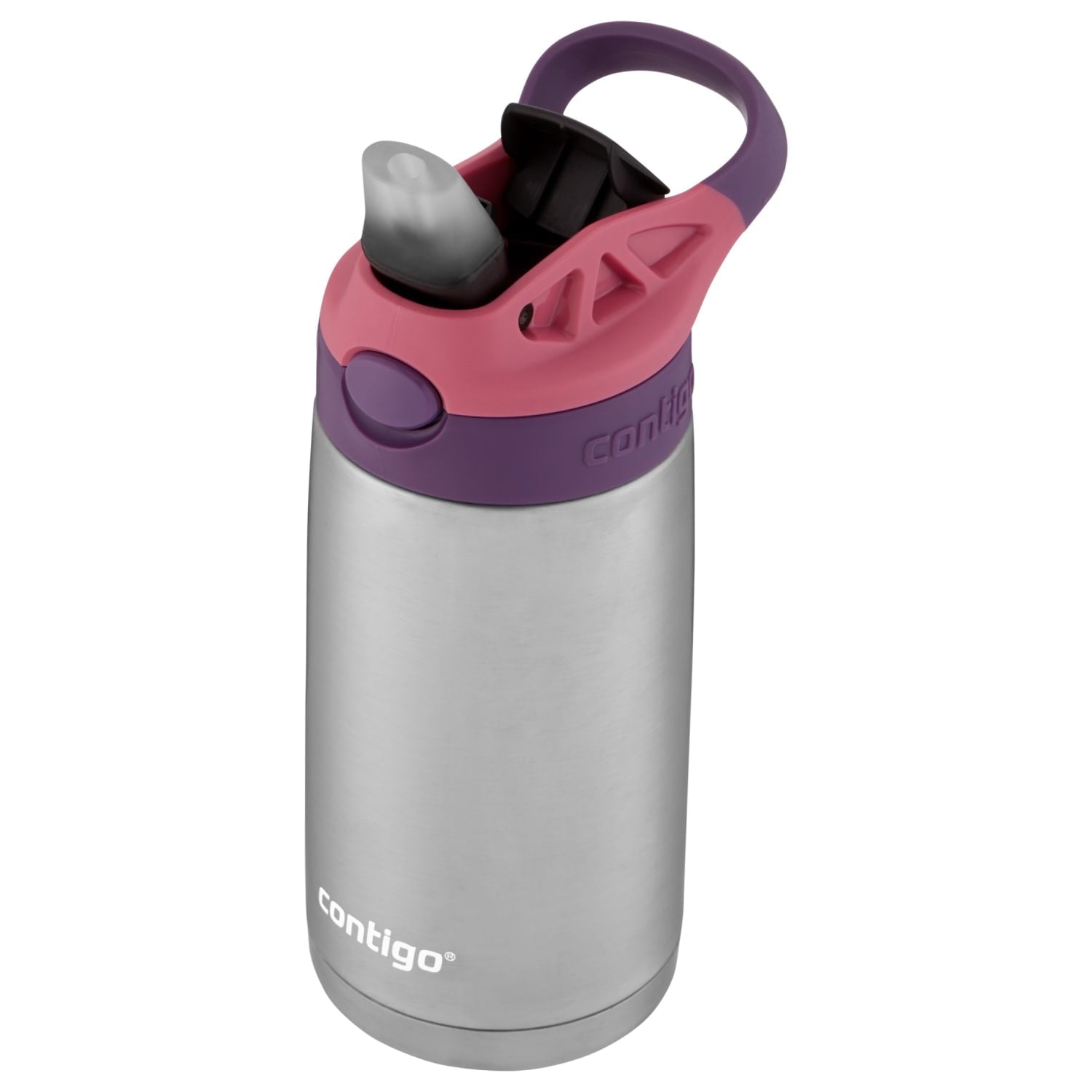Contigo Kids Stainless Steel Water Bottle with Redesigned AUTOSPOUT Straw Lid Eggplant and Punch, 13 fl oz. XW73