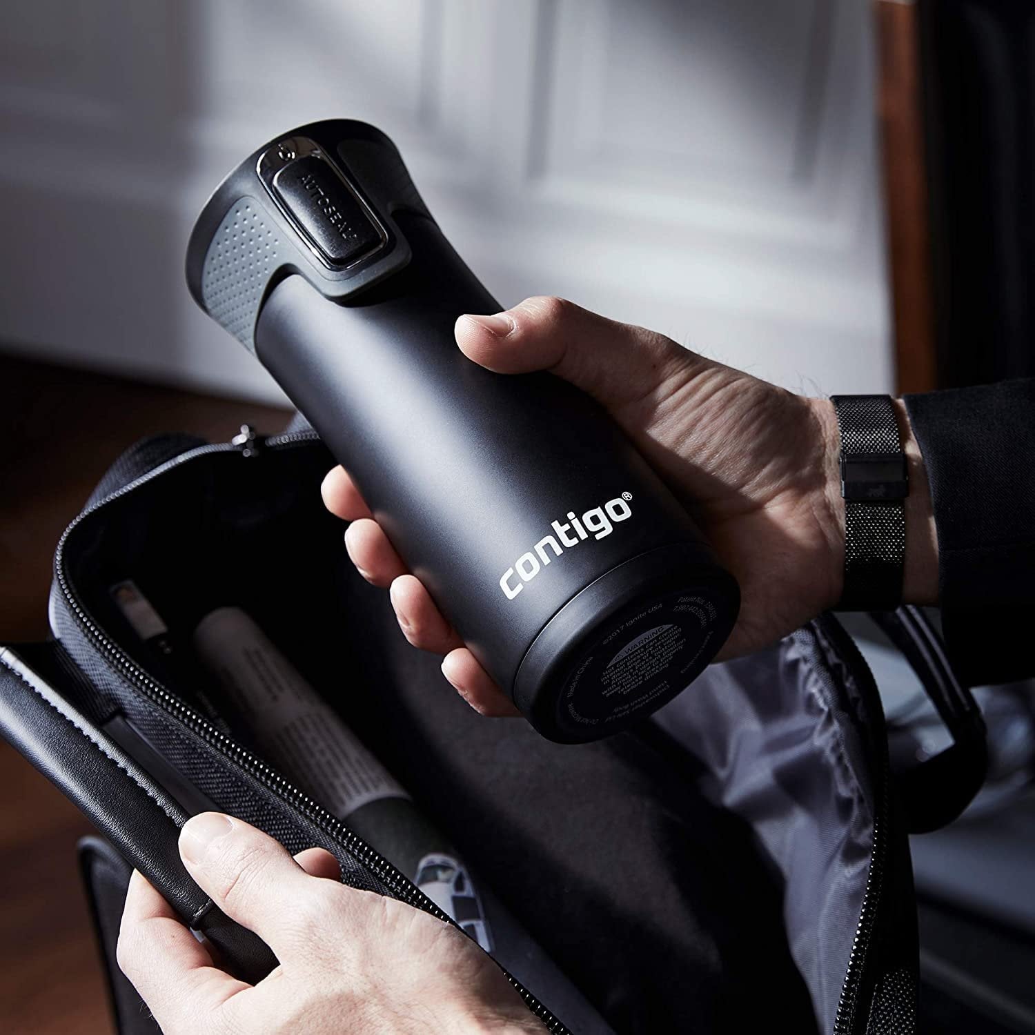 Contigo AUTOSEAL West Loop 2.0 Travel Mug, 16 oz., Stainless Steel with Black Button PB0V