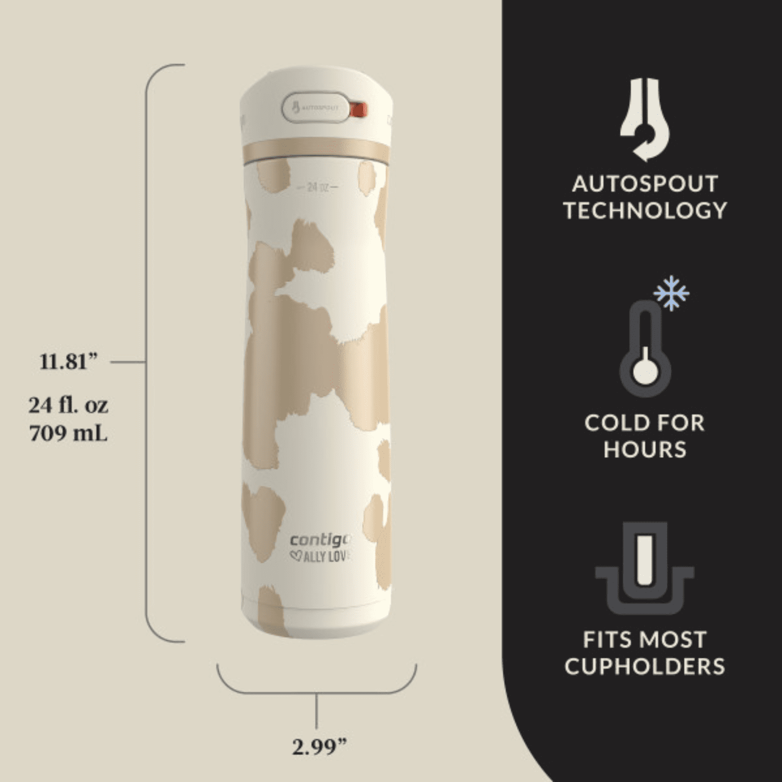 Contigo x Ally Love Ashland Chill 2.0 Stainless Steel Water Bottle with Autospout Lid, 24 oz, Oatmilk 3RJ4