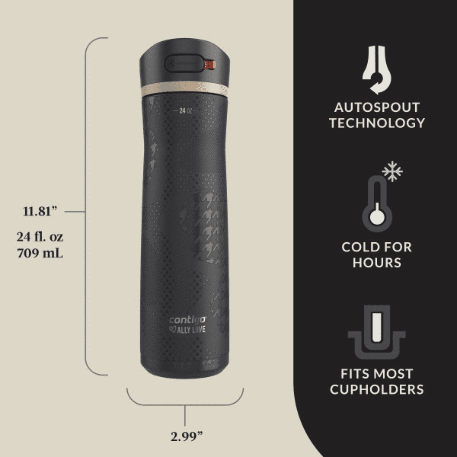 Contigo x Ally Love Ashland Chill 2.0 Stainless Steel Water Bottle with Autospout Lid, 24 oz, Oatmilk 3RJ4