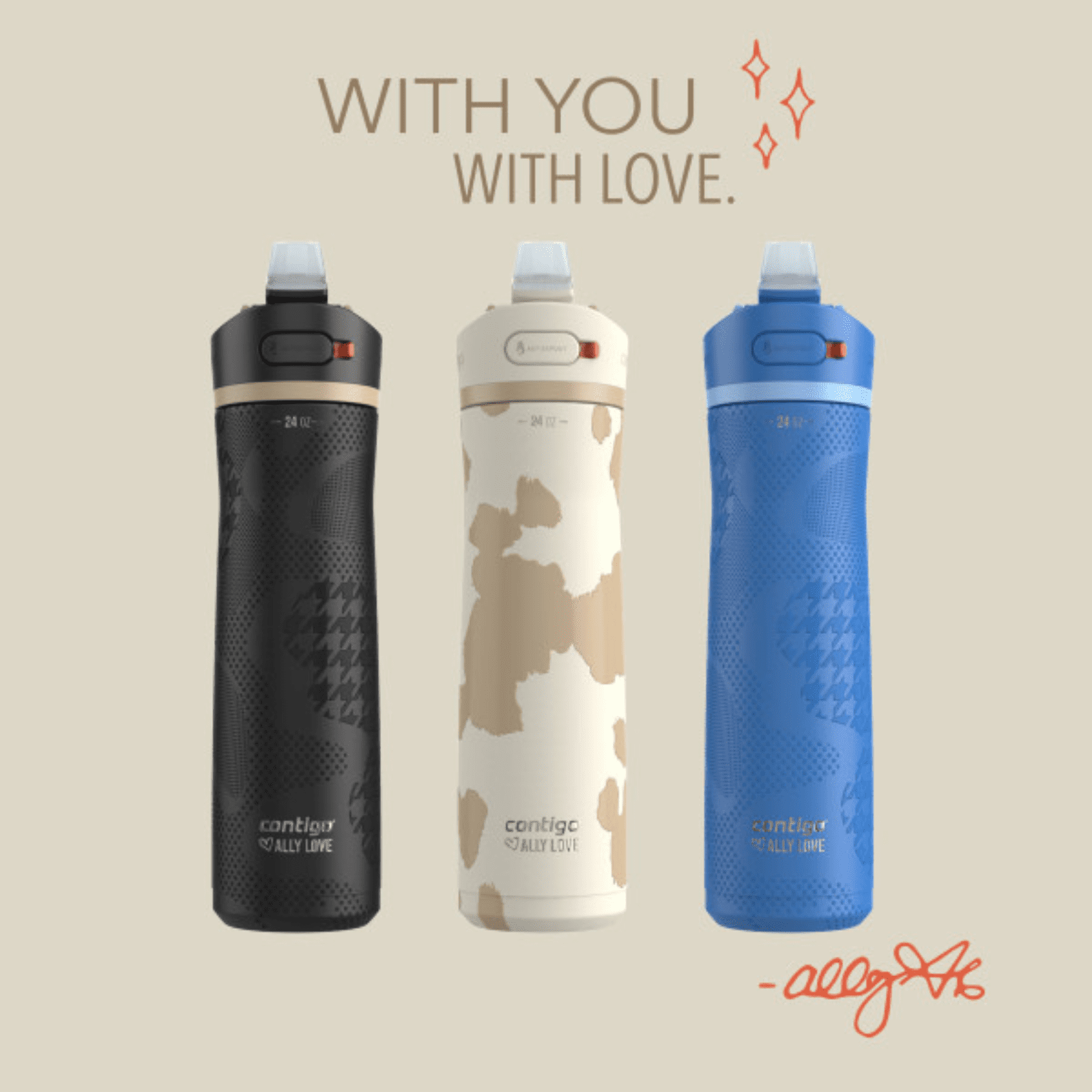 Contigo x Ally Love Ashland Chill 2.0 Stainless Steel Water Bottle with Autospout Lid, 24 oz, Oatmilk 3RJ4