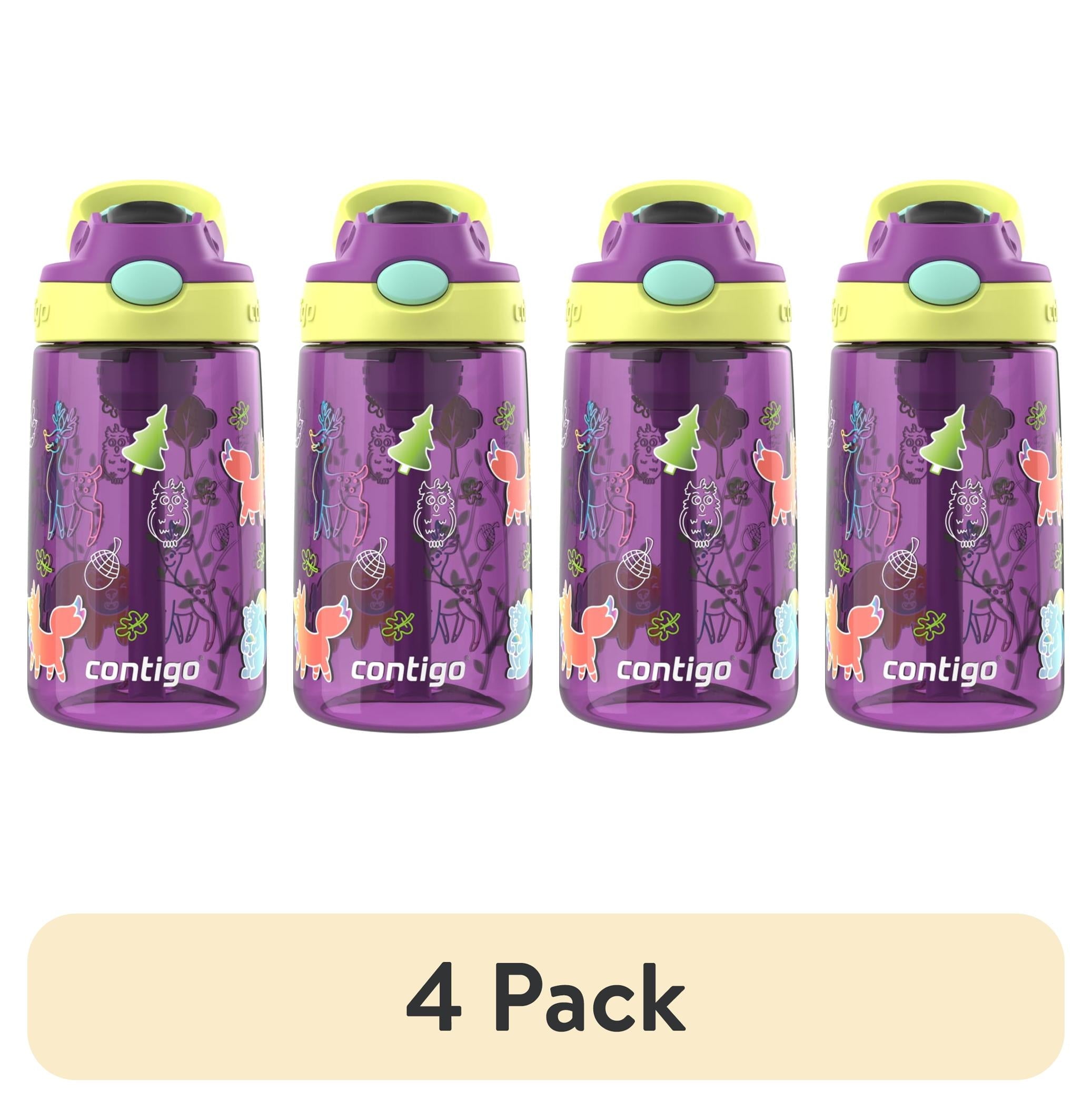 (4 pack) Contigo Kids Water Bottle with Redesigned AUTOSPOUT Straw, 14 oz, Grape Forest Haven ZZUT
