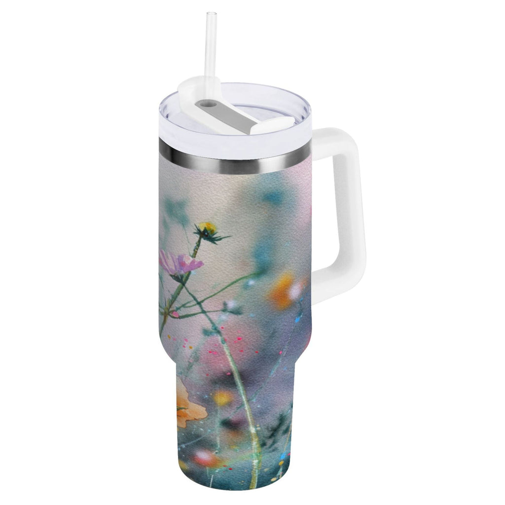 40 oz Insulated Stainless Steel Tumbler Double Wall Stainless Steel Tumbler with 2-Way Drinking Abstract Wildflowers UZH3
