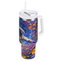 40 oz Insulated Stainless Steel Tumbler Double Wall Stainless Steel Tumbler with 2-Way Drinking Astronaut and Colorful Flowers 2CCT