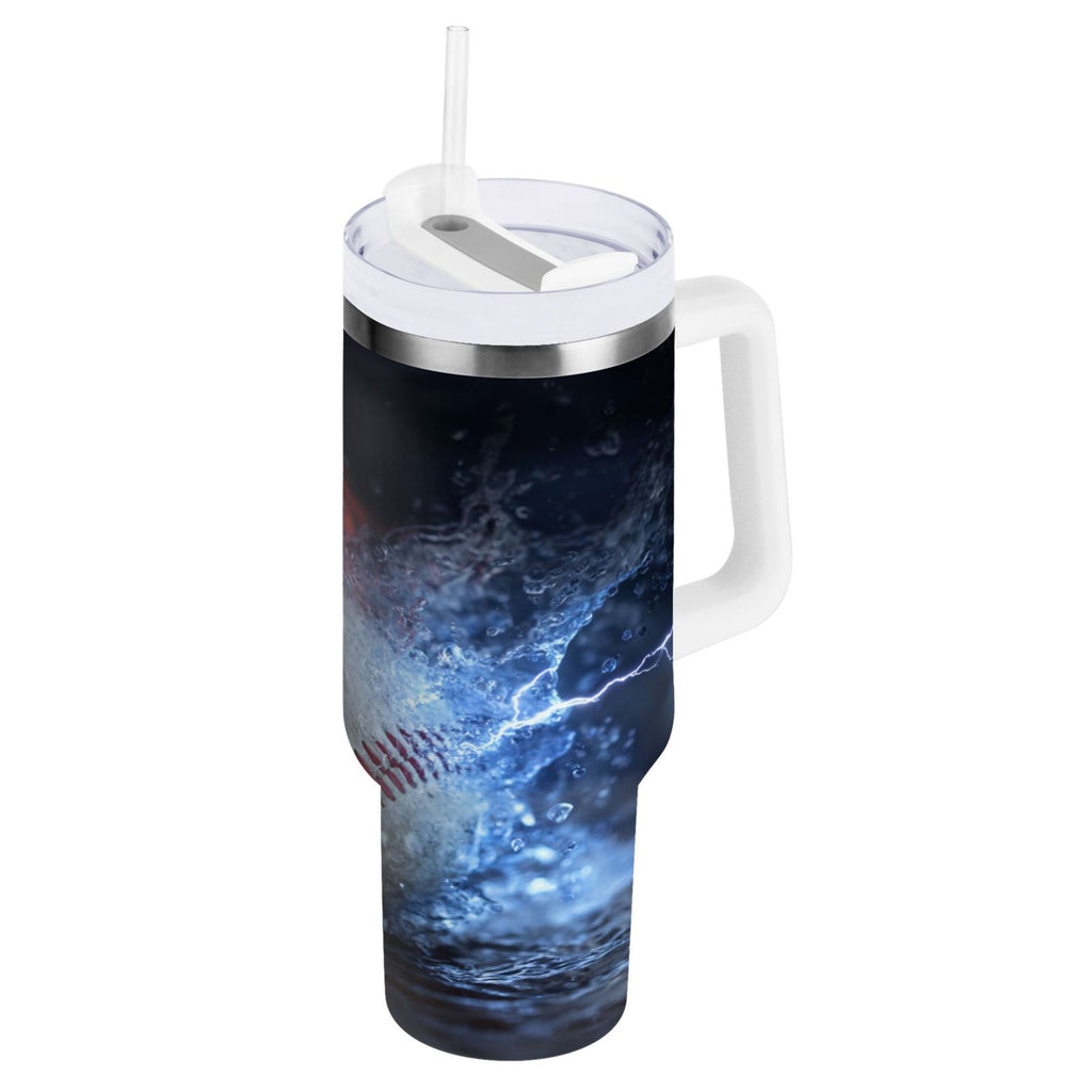 40 oz Insulated Stainless Steel Tumbler Double Wall Stainless Steel Tumbler with 2-Way Drinking Baseball with Water and Fire L5AH