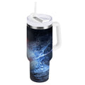 40 oz Insulated Stainless Steel Tumbler Double Wall Stainless Steel Tumbler with 2-Way Drinking Baseball with Water and Fire L5AH